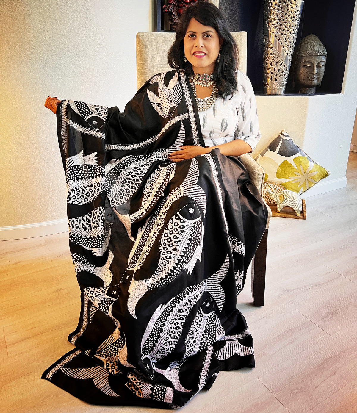 Kantha stitch on bangalore silk
