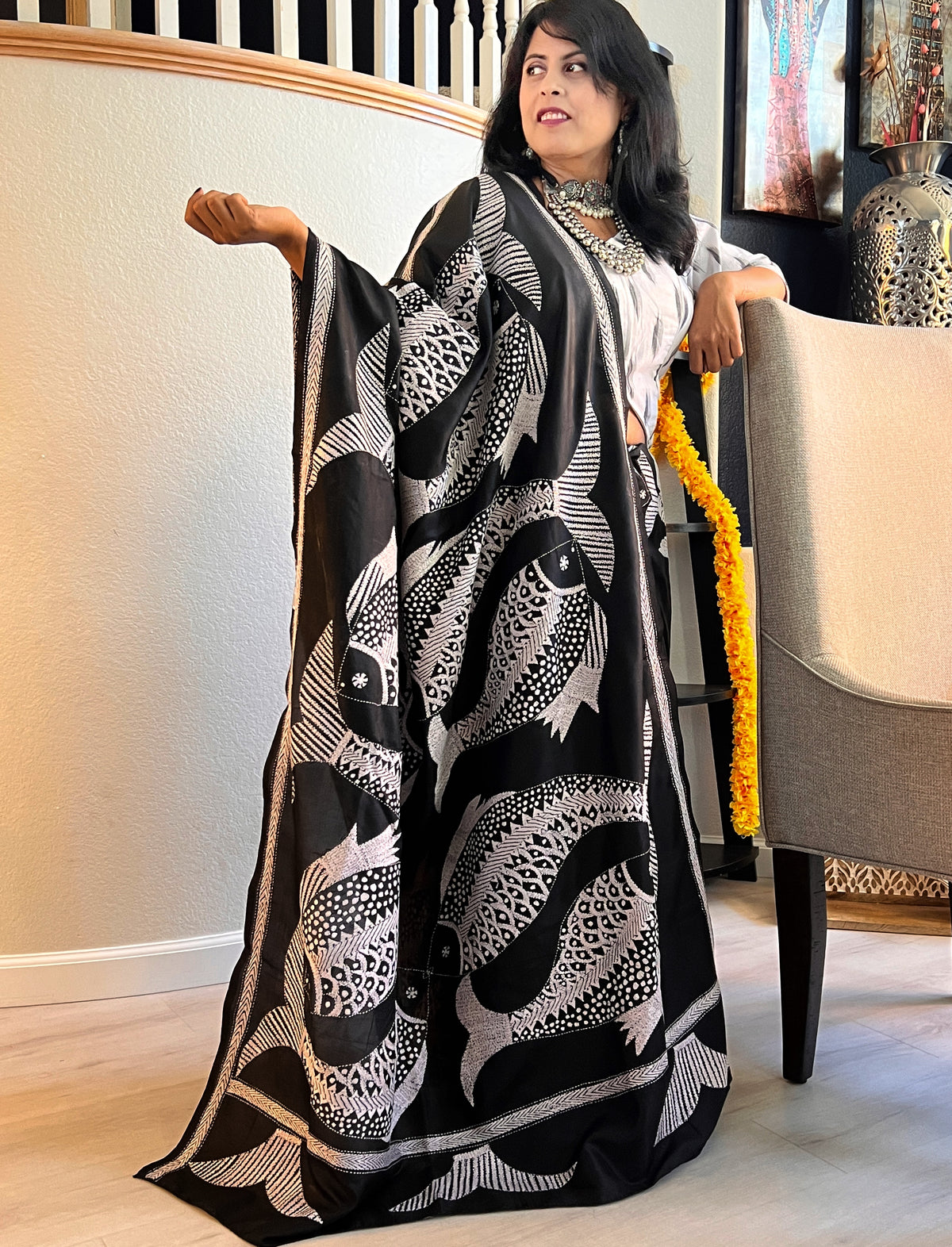 Kantha stitch on bangalore silk