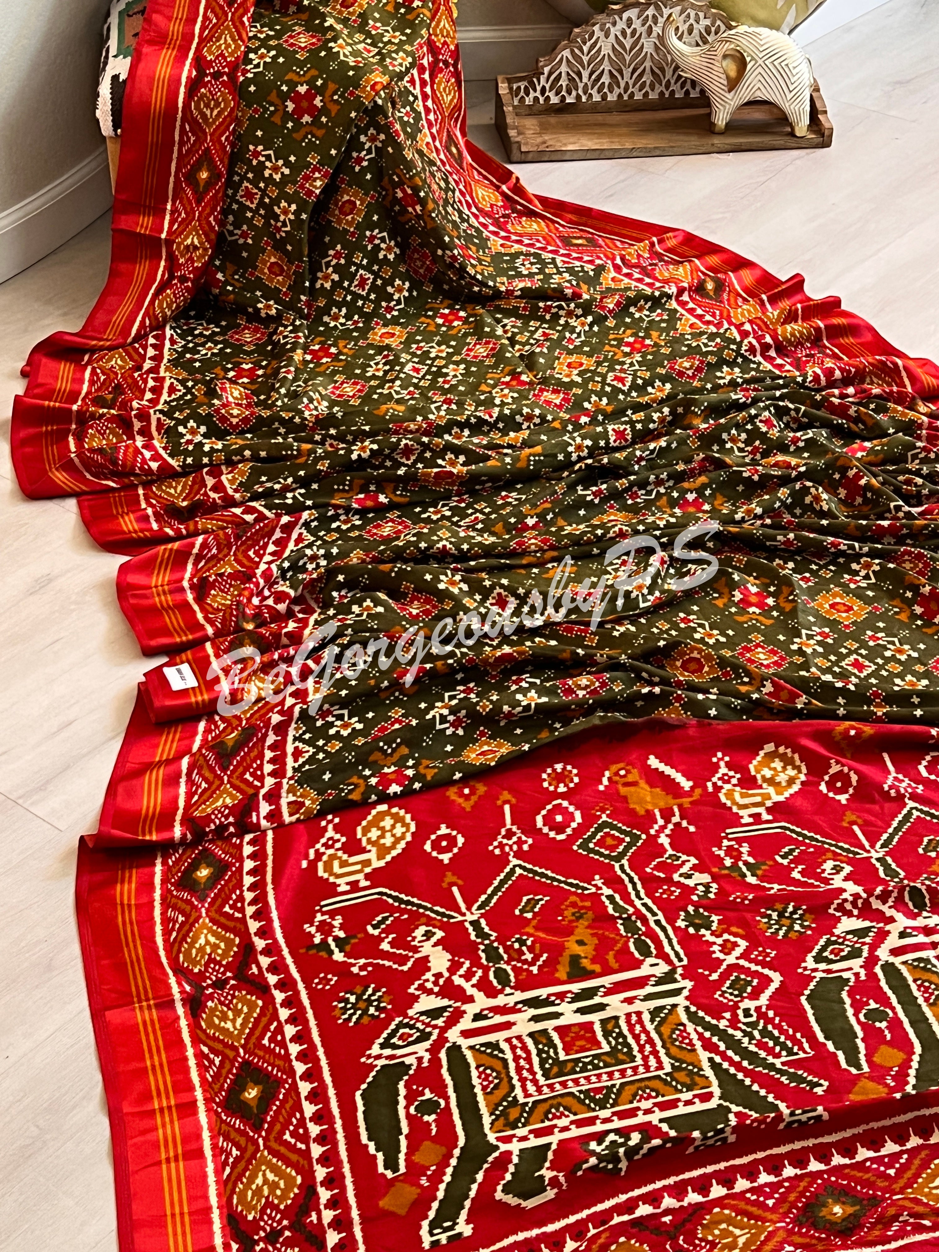 PATOLA PRINTED SOFT SILK MEHENDI GREEN