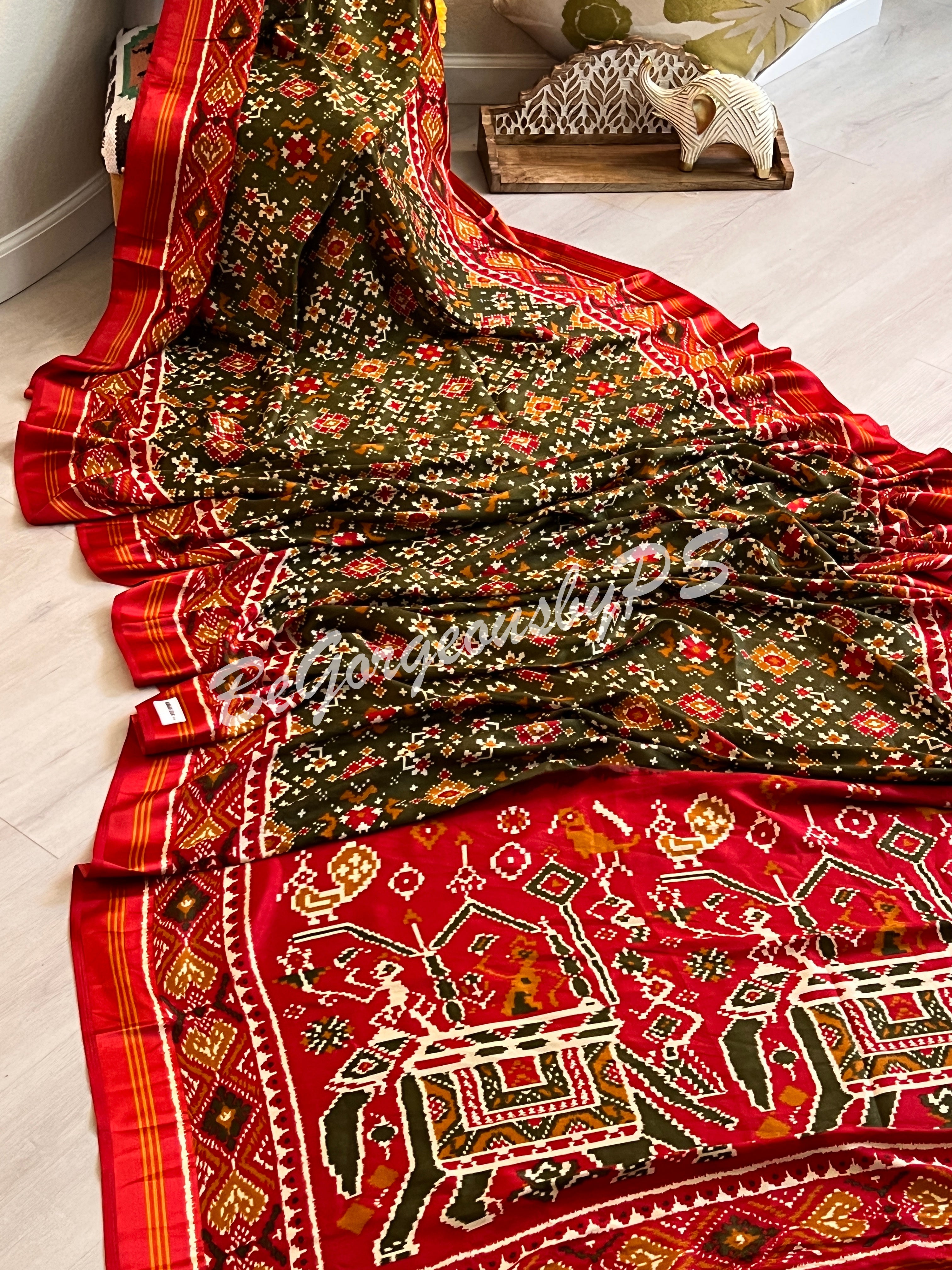 PATOLA PRINTED SOFT SILK MEHENDI GREEN