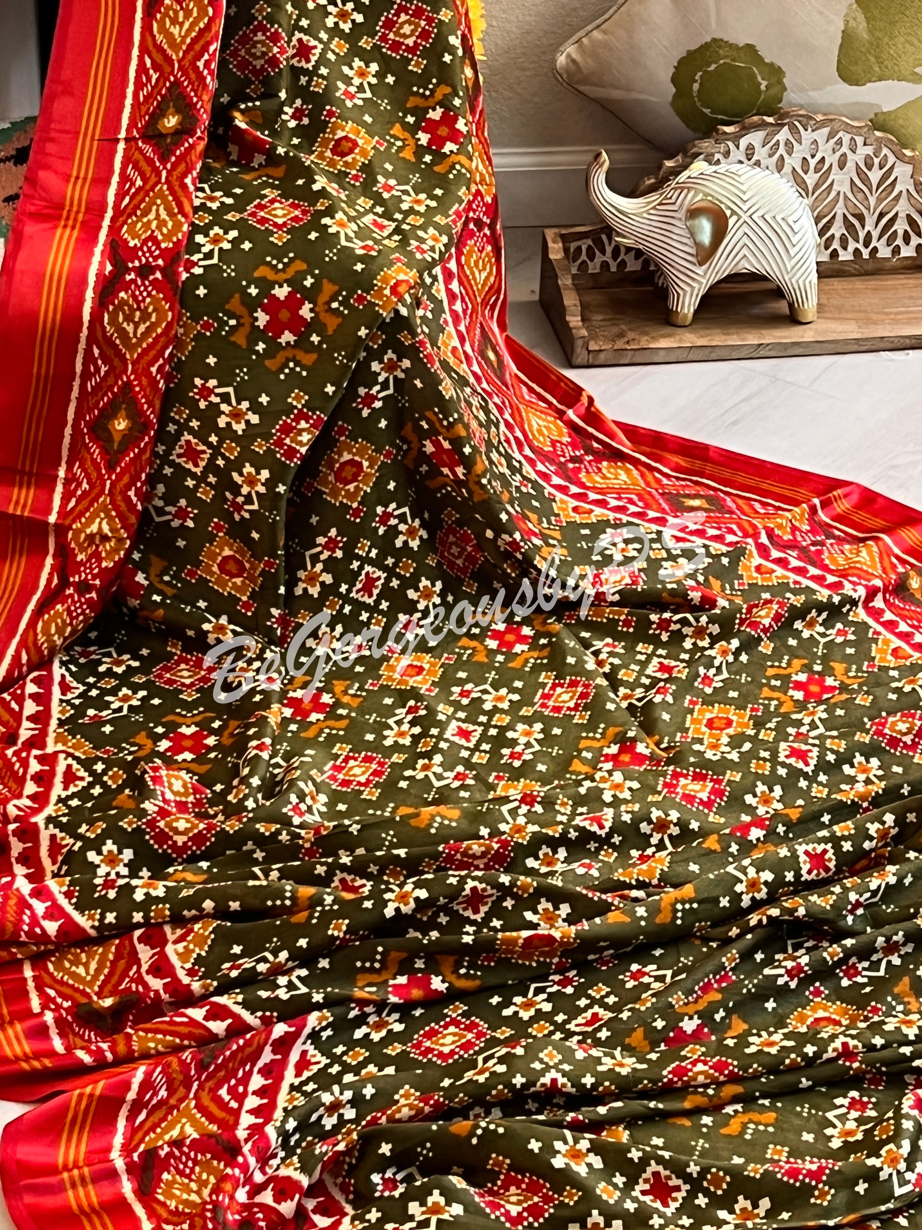 PATOLA PRINTED SOFT SILK MEHENDI GREEN