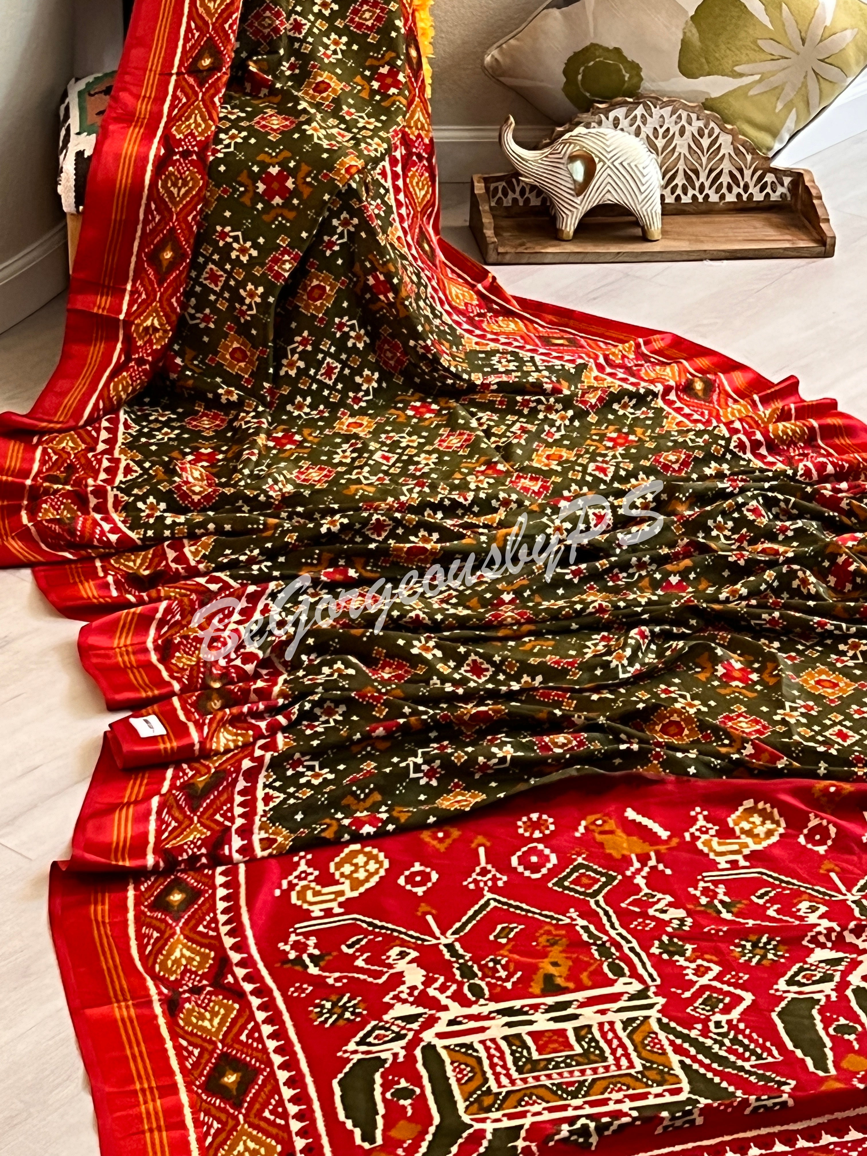 PATOLA PRINTED SOFT SILK MEHENDI GREEN