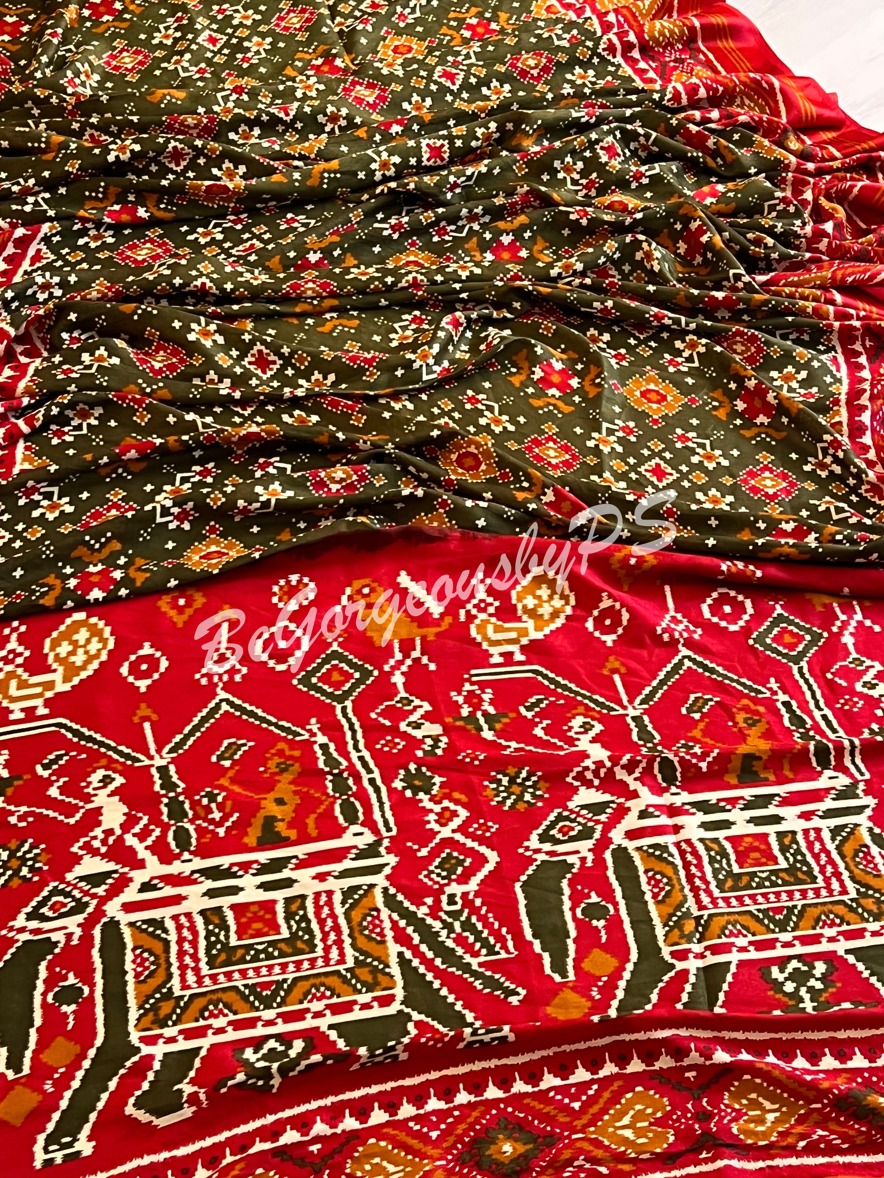 PATOLA PRINTED SOFT SILK MEHENDI GREEN