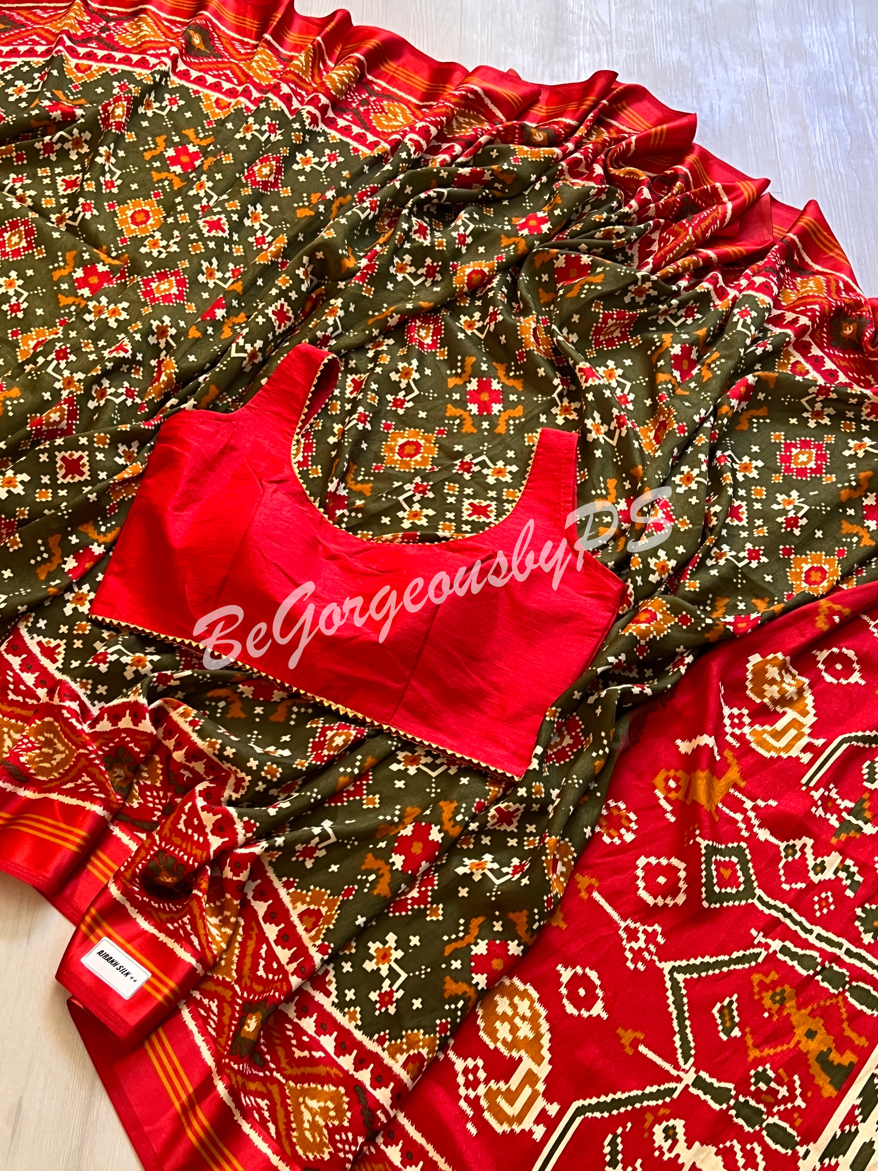 PATOLA PRINTED SOFT SILK MEHENDI GREEN