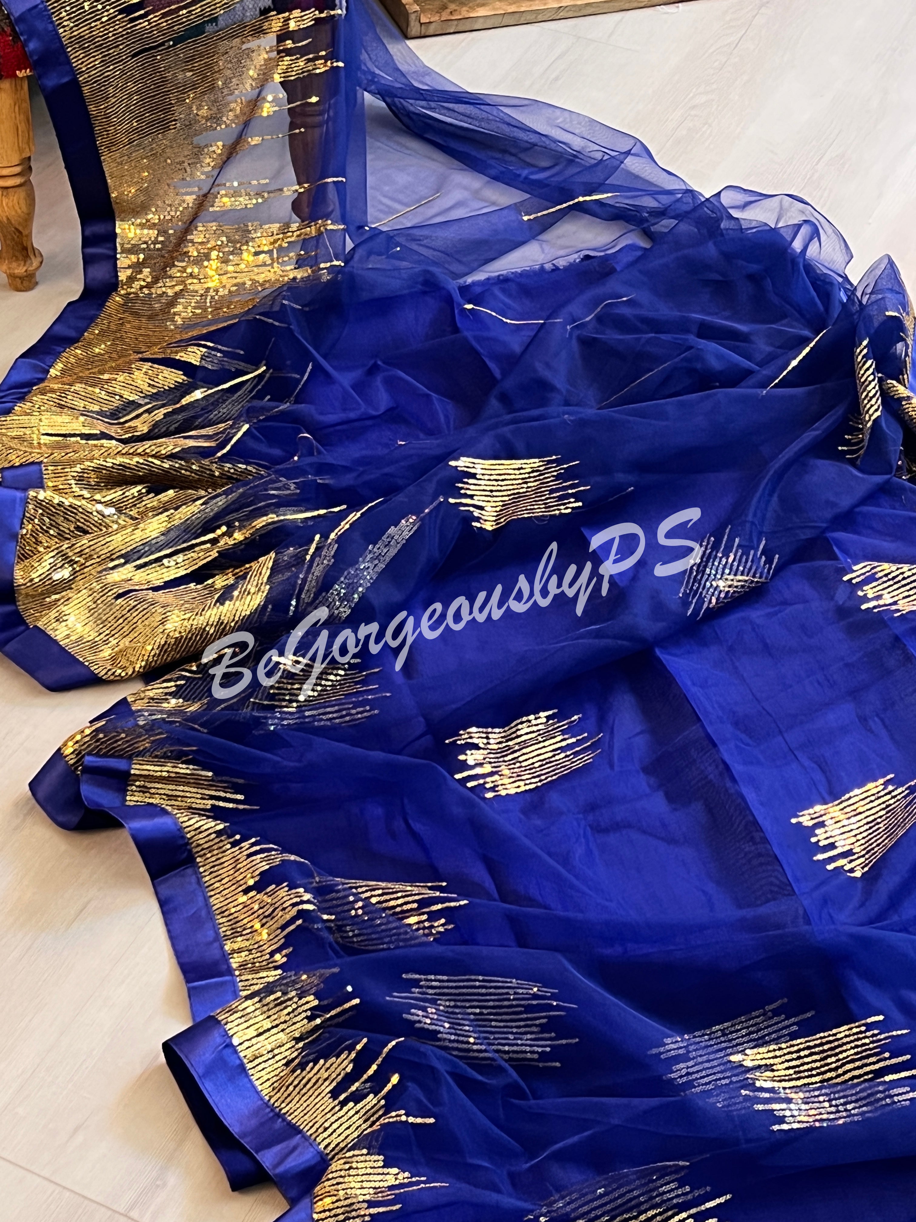 NET SEQUENCE ROYAL BLUE SAREE