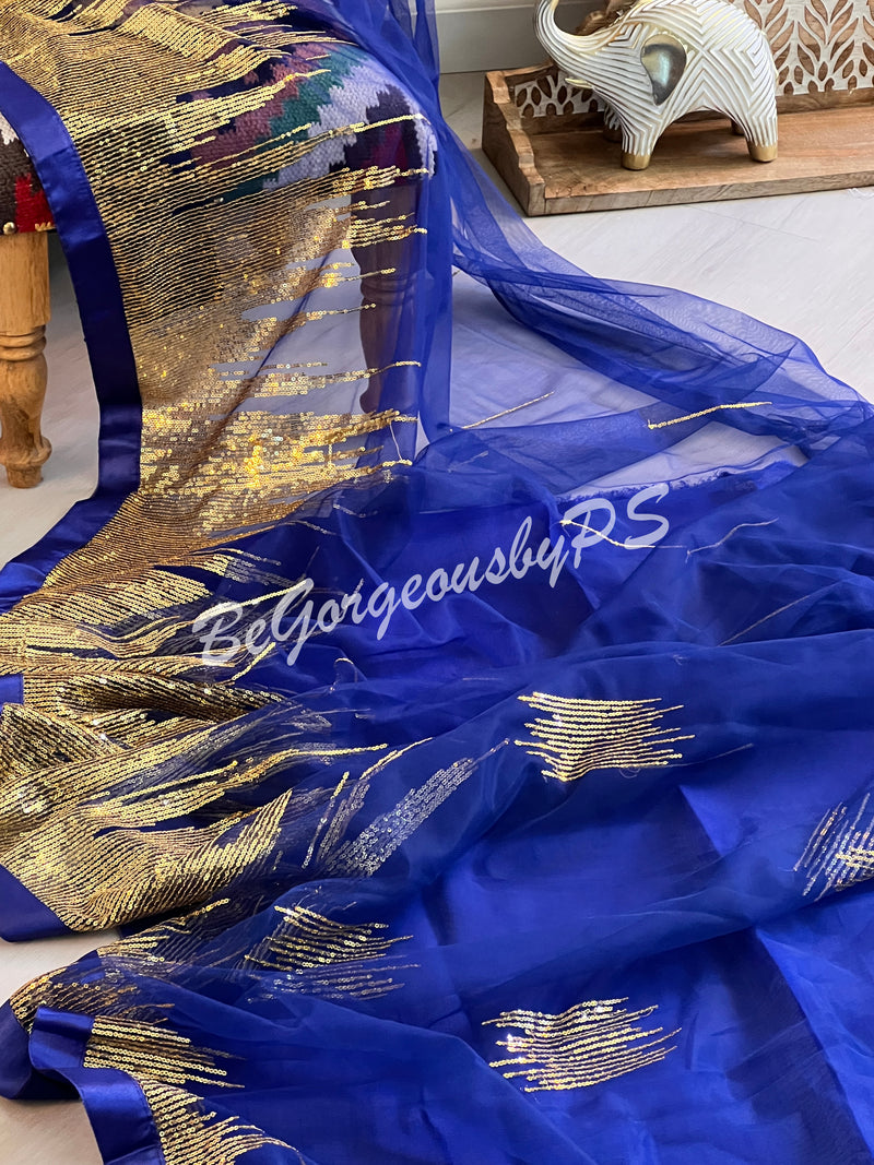 NET SEQUENCE ROYAL BLUE SAREE