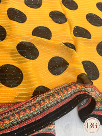 Georgette with sequin Yellow Polka Dots
