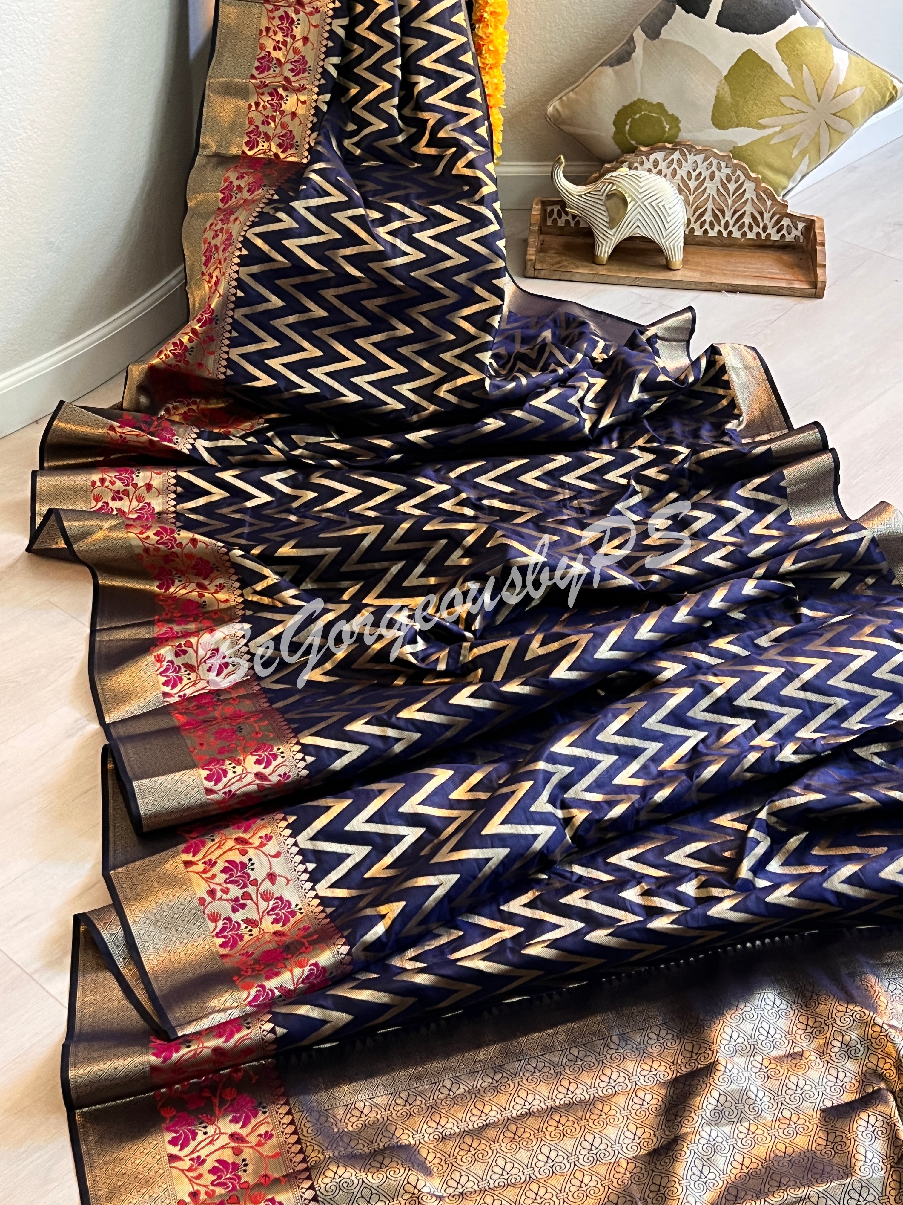 ZIGZAG SILK BLUE PAITHANI WOVEN SAREE