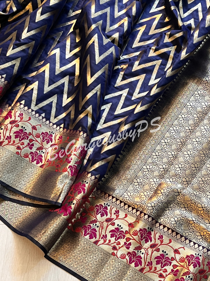 ZIGZAG SILK BLUE PAITHANI WOVEN SAREE