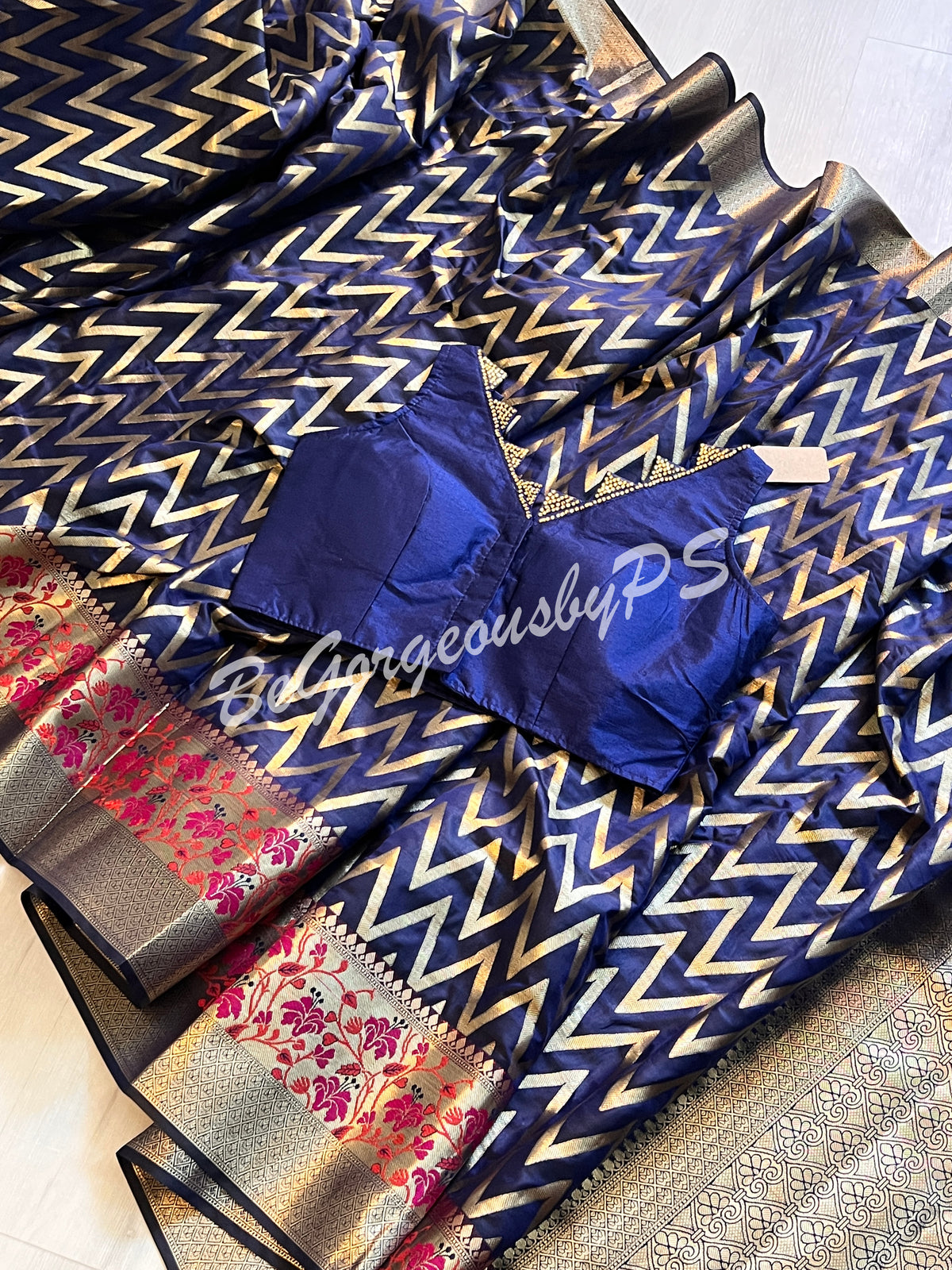 ZIGZAG SILK BLUE PAITHANI WOVEN SAREE