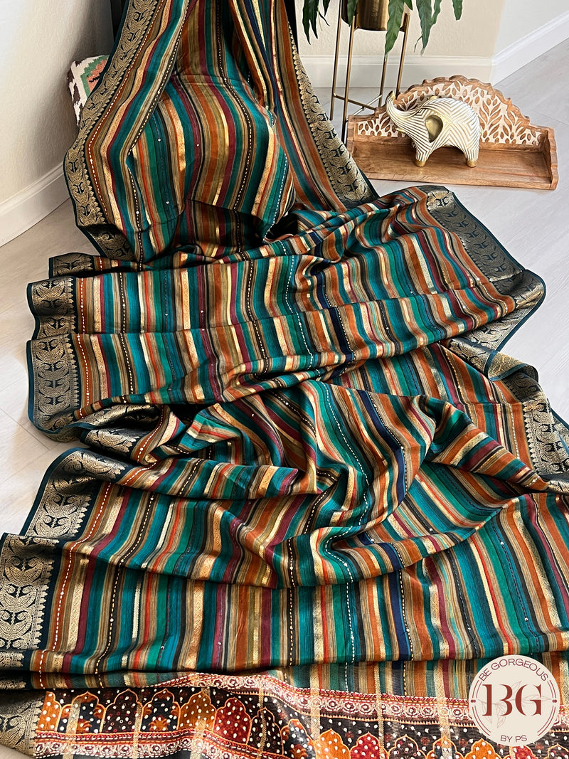 Munga Silk with weaving stripes blue