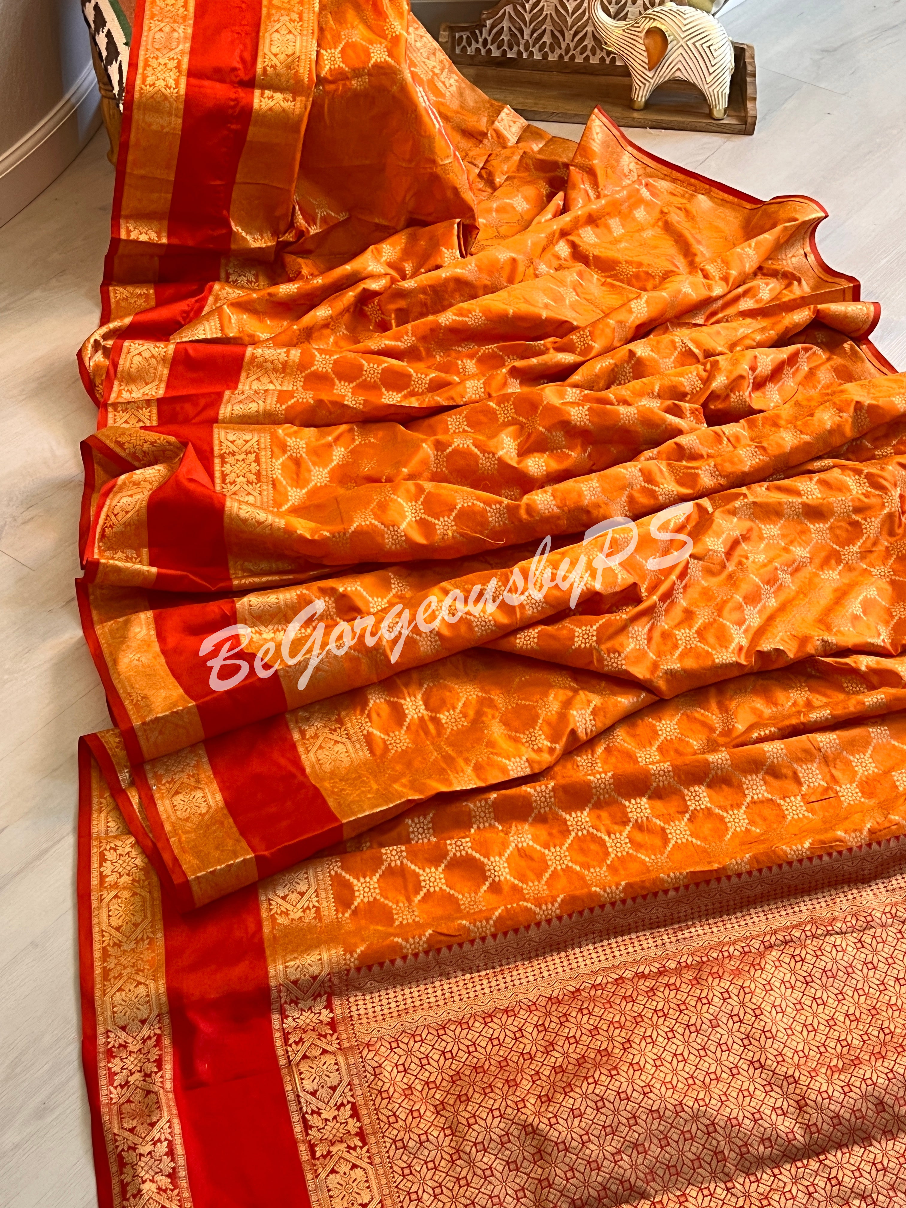 BANARASI SILK WOVEN SAREE - ORANGISH YELLOW