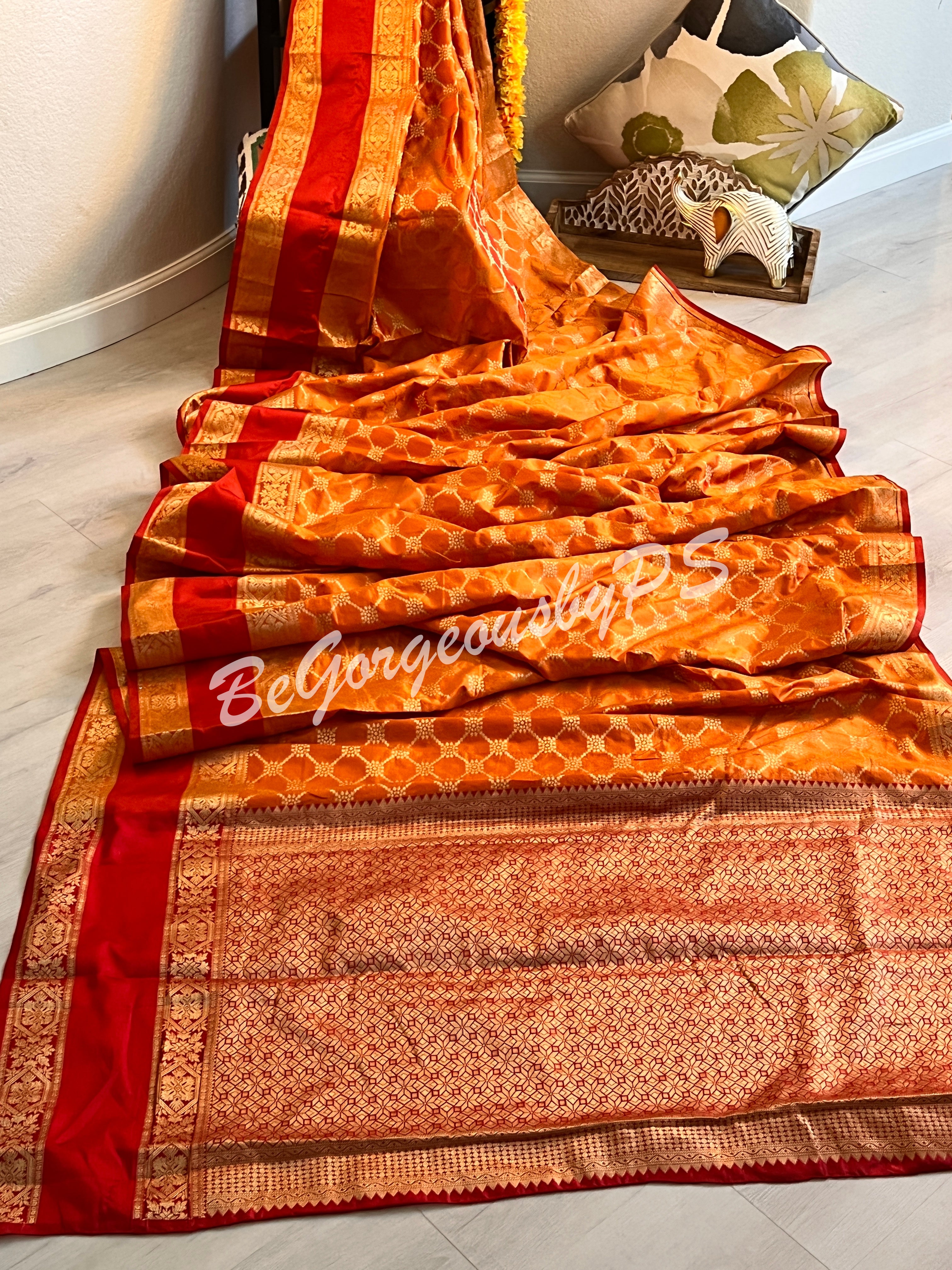 BANARASI SILK WOVEN SAREE - ORANGISH YELLOW