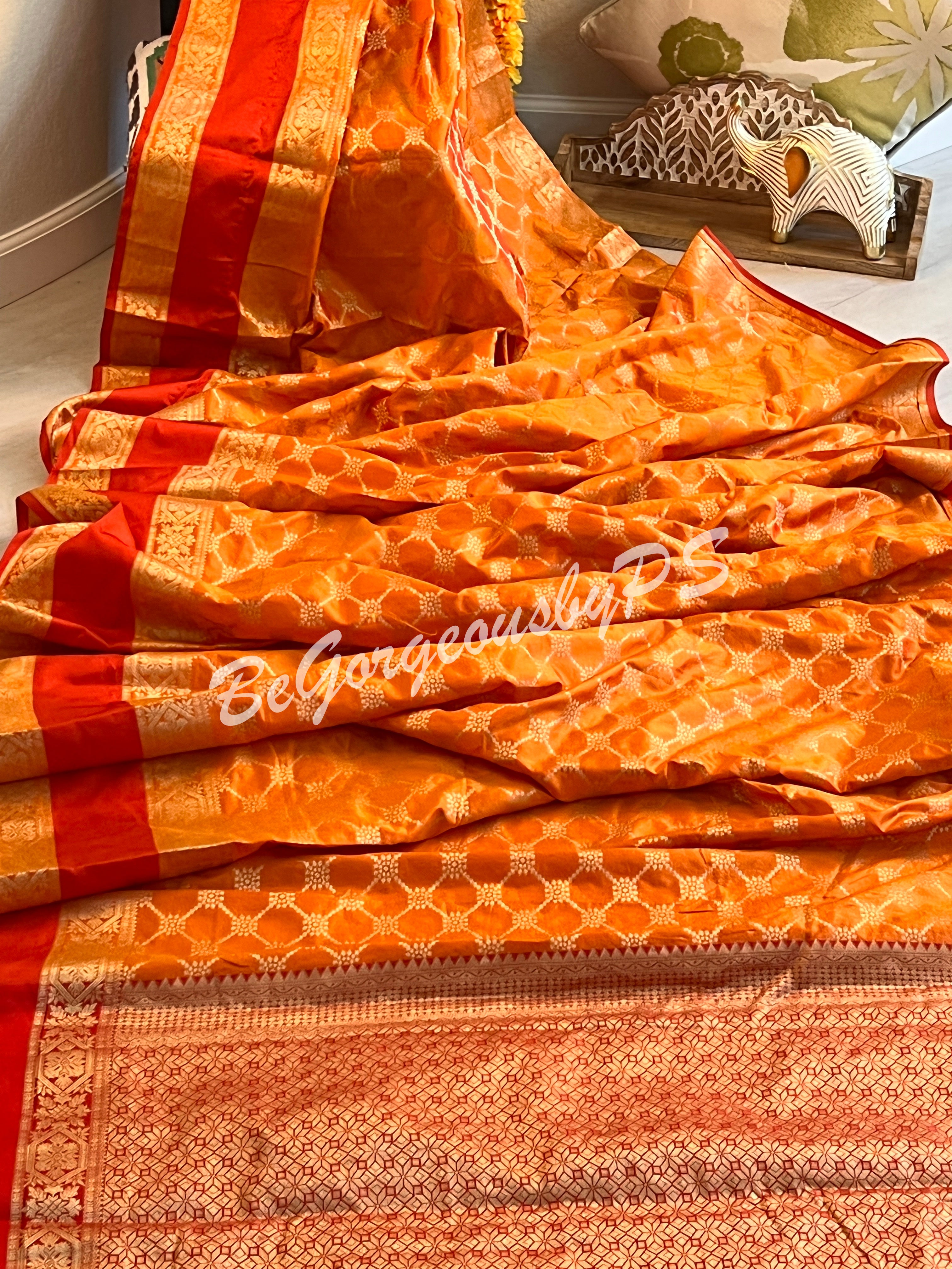 BANARASI SILK WOVEN SAREE - ORANGISH YELLOW