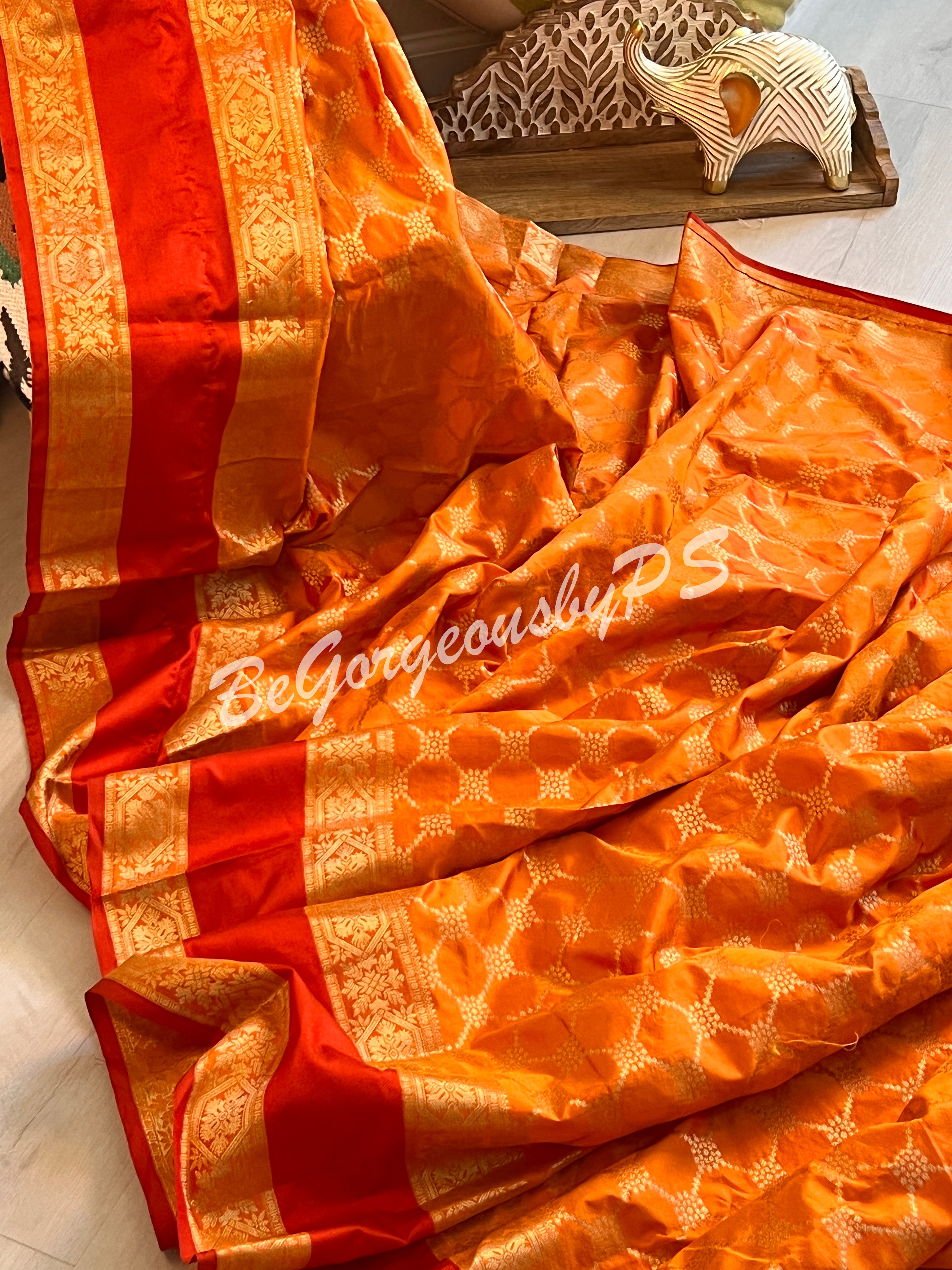 BANARASI SILK WOVEN SAREE - ORANGISH YELLOW