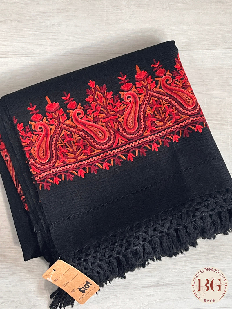 Kashmiri Embroidery Shawl on pure wool black