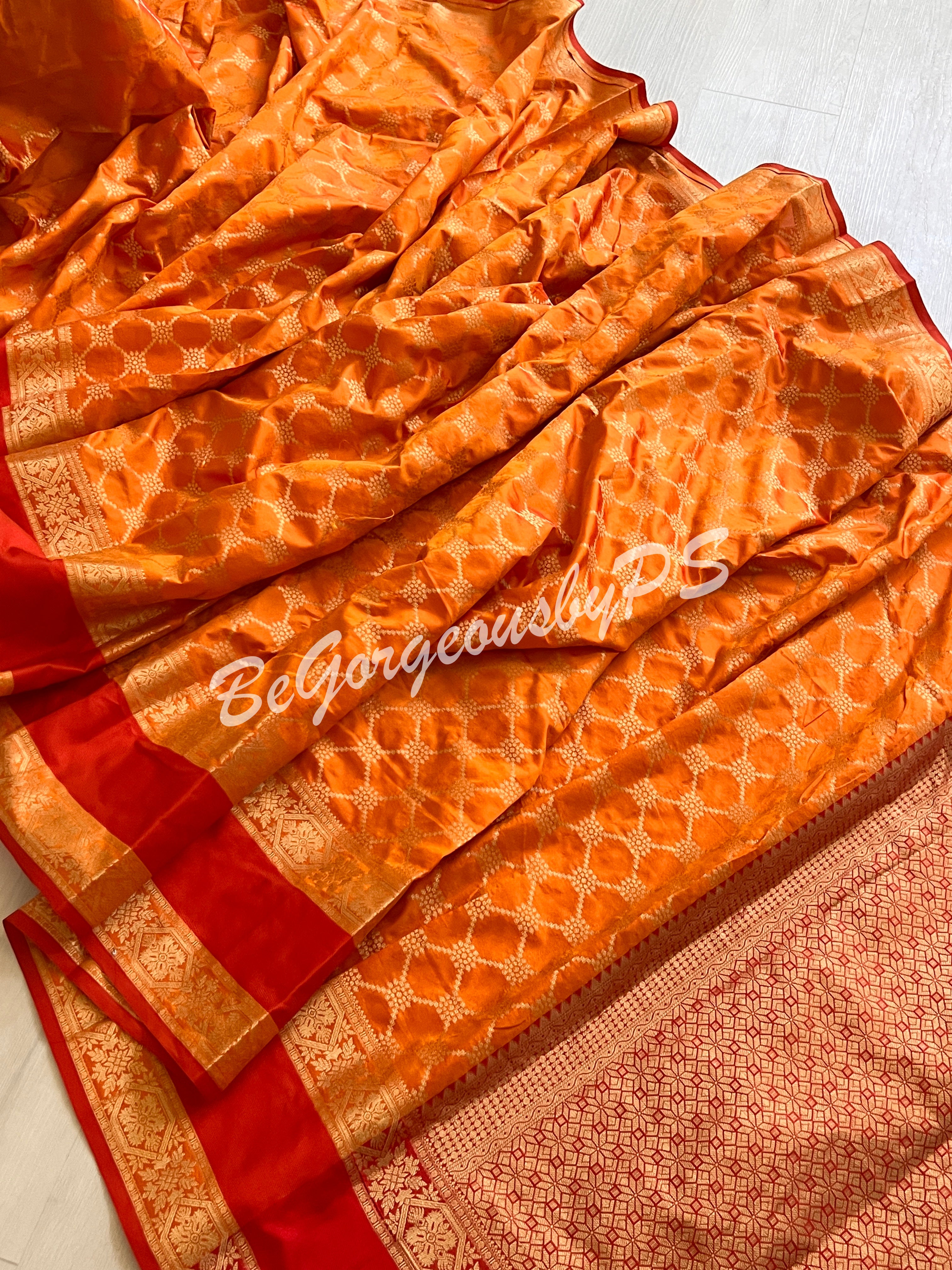 BANARASI SILK WOVEN SAREE - ORANGISH YELLOW