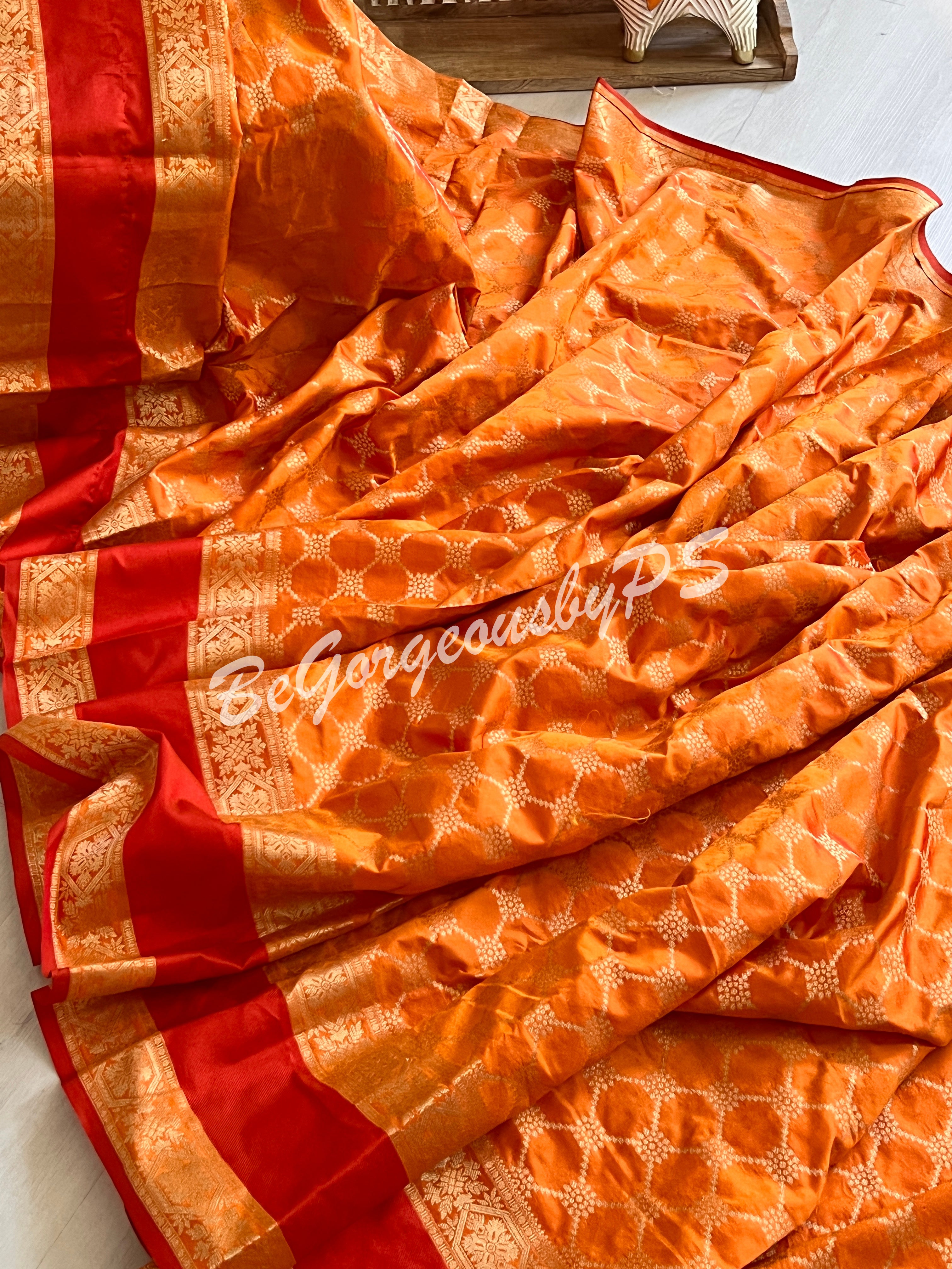 BANARASI SILK WOVEN SAREE - ORANGISH YELLOW