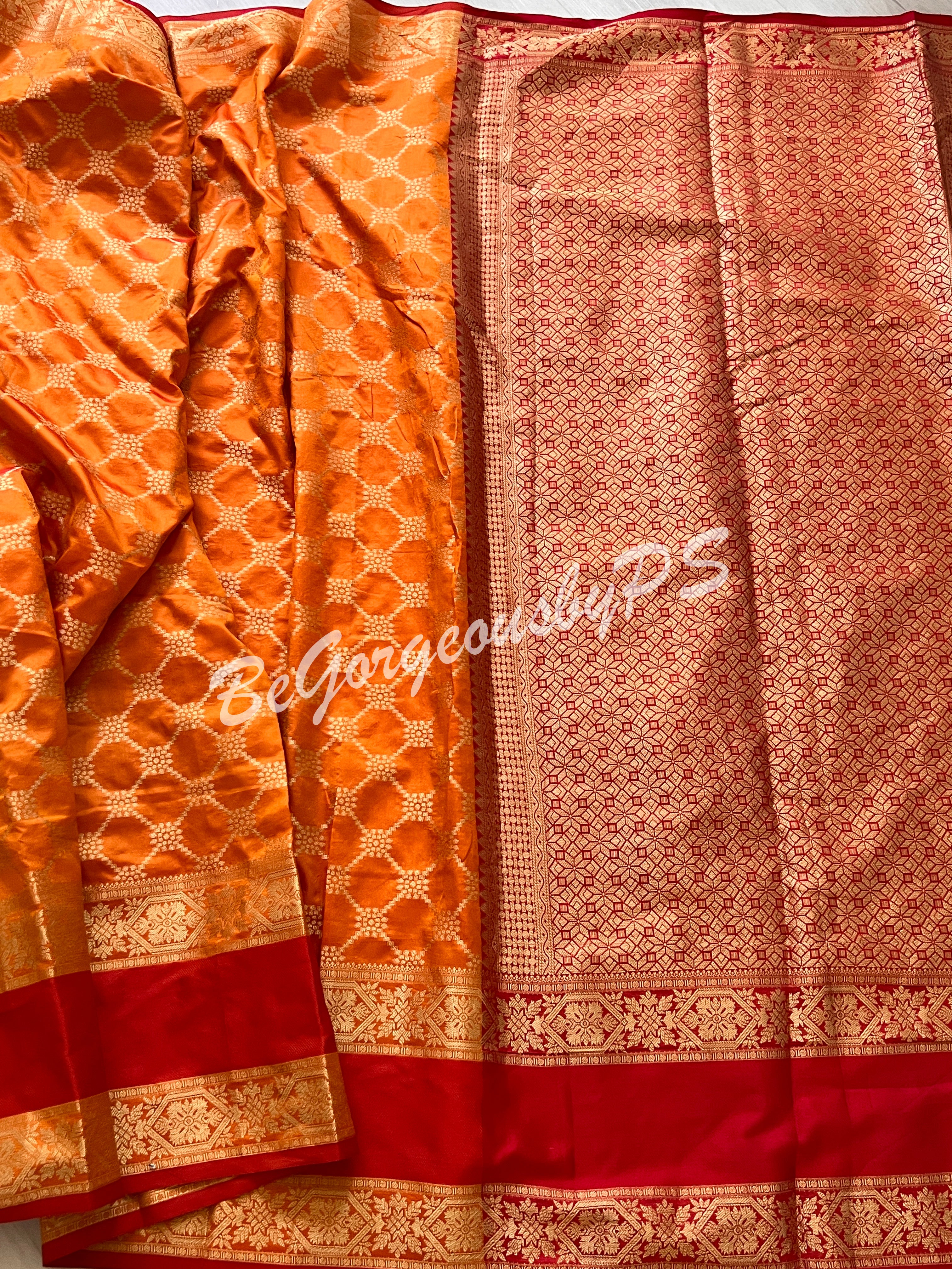 BANARASI SILK WOVEN SAREE - ORANGISH YELLOW