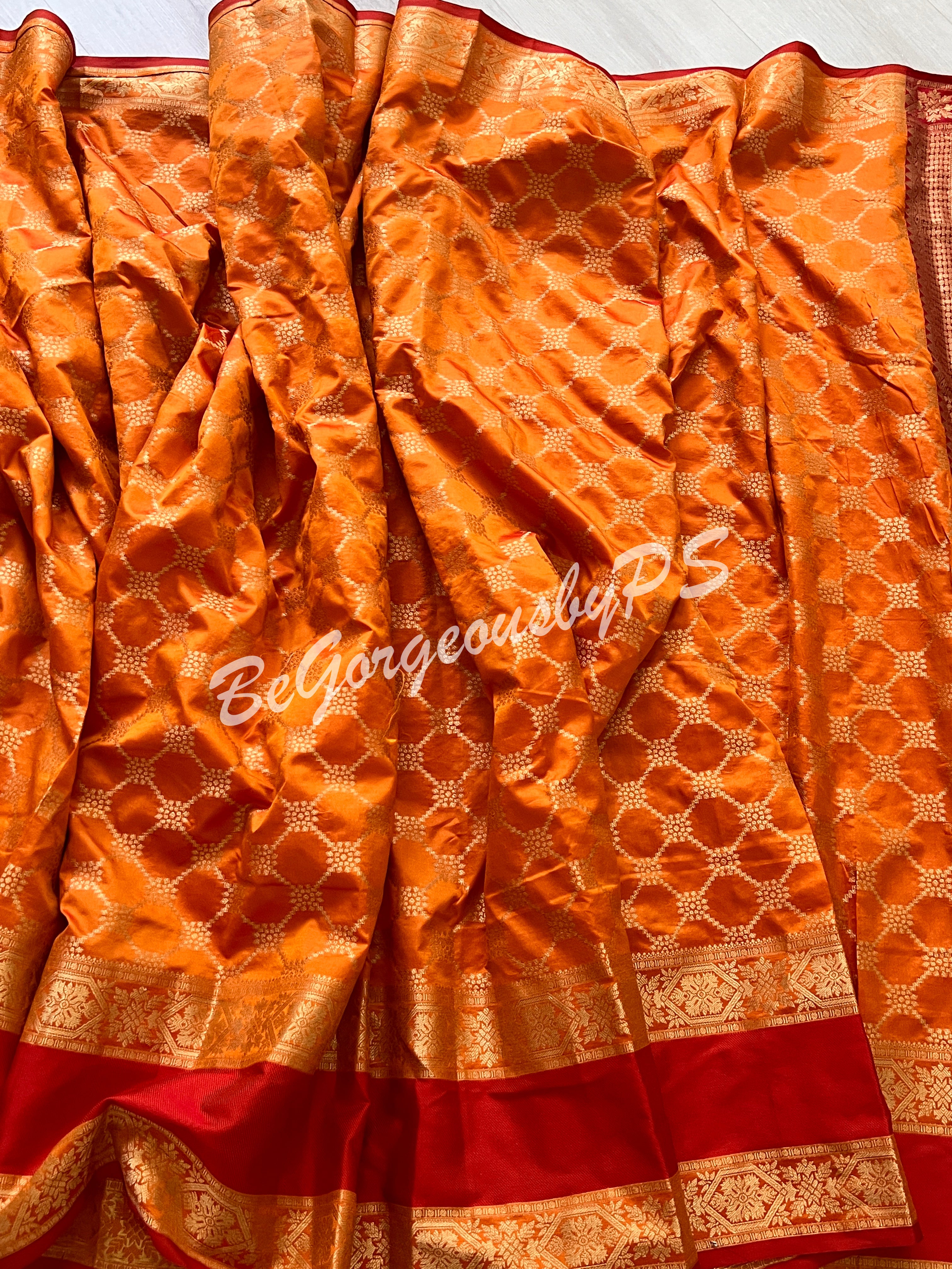 BANARASI SILK WOVEN SAREE - ORANGISH YELLOW