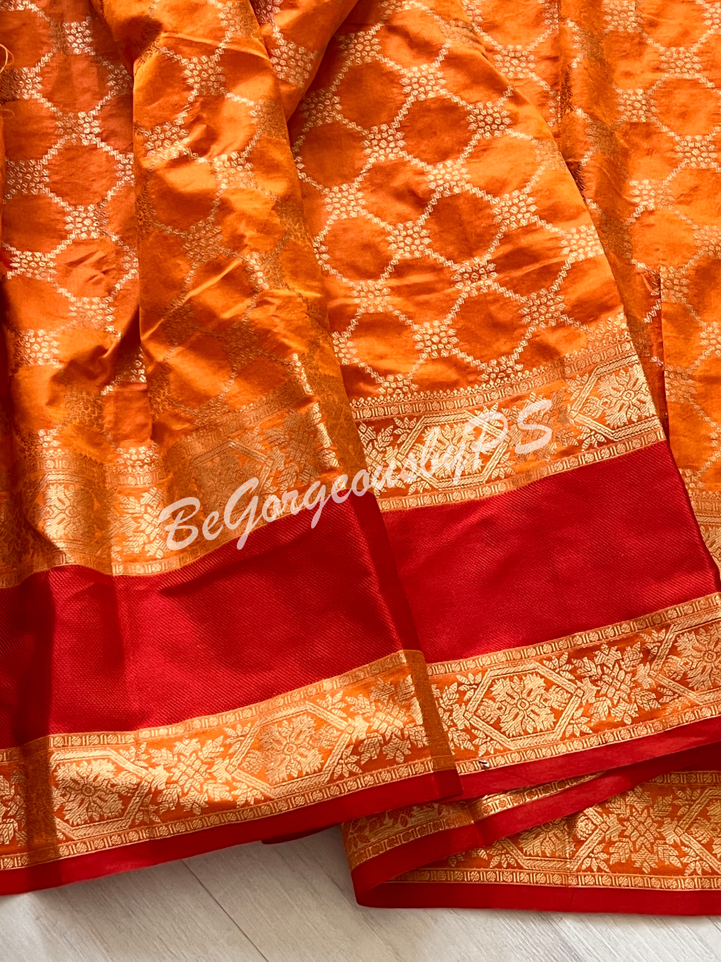 BANARASI SILK WOVEN SAREE - ORANGISH YELLOW