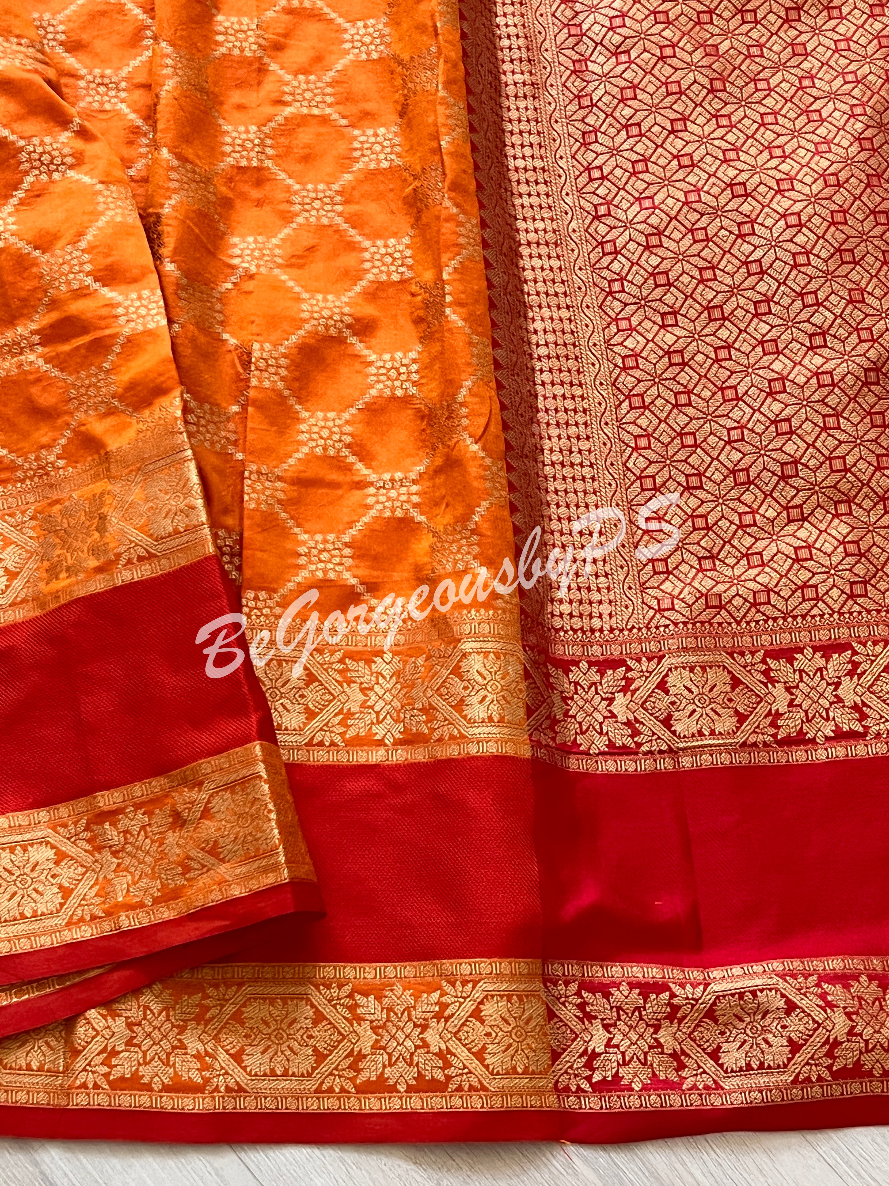 BANARASI SILK WOVEN SAREE - ORANGISH YELLOW