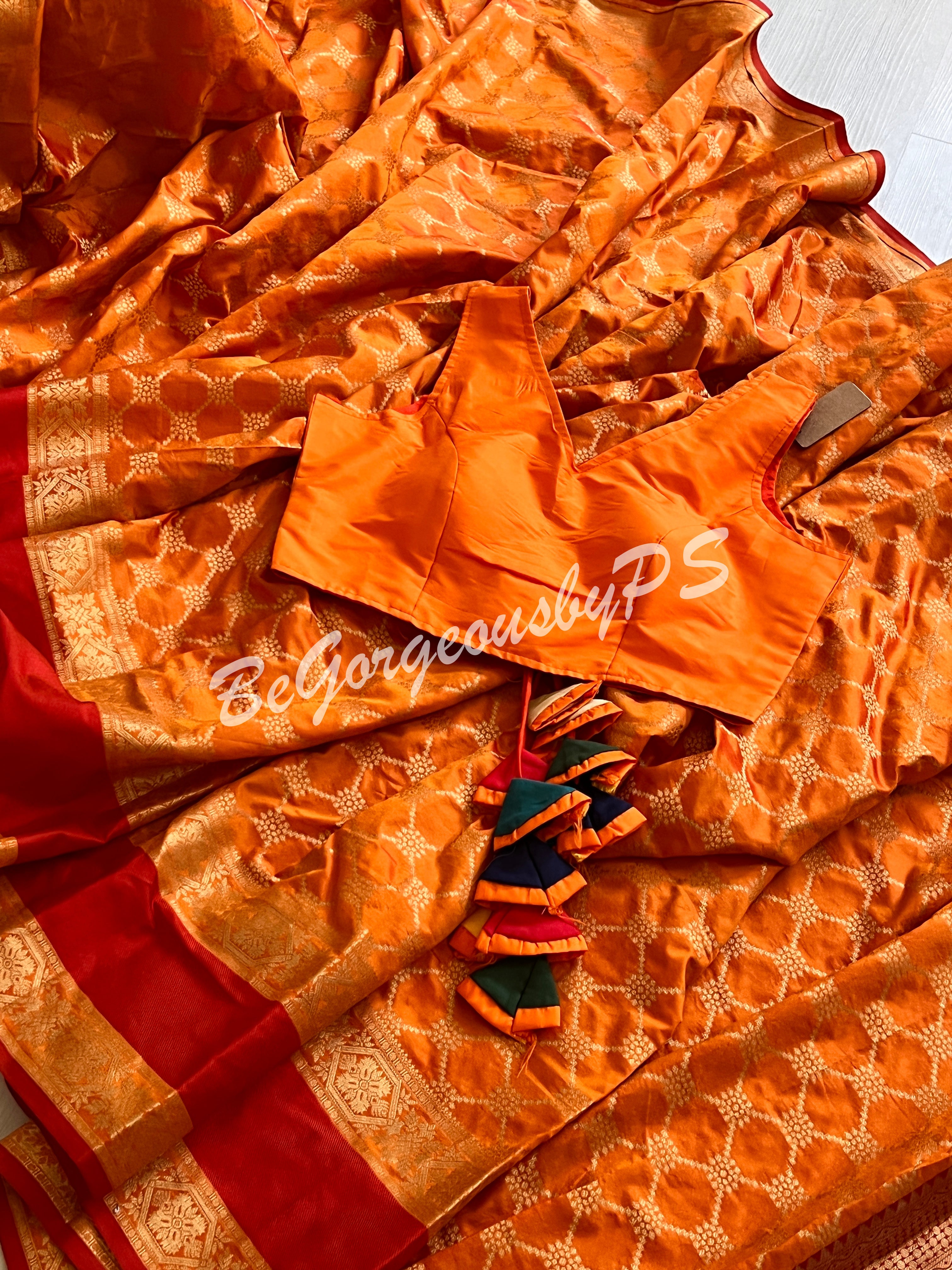 BANARASI SILK WOVEN SAREE - ORANGISH YELLOW