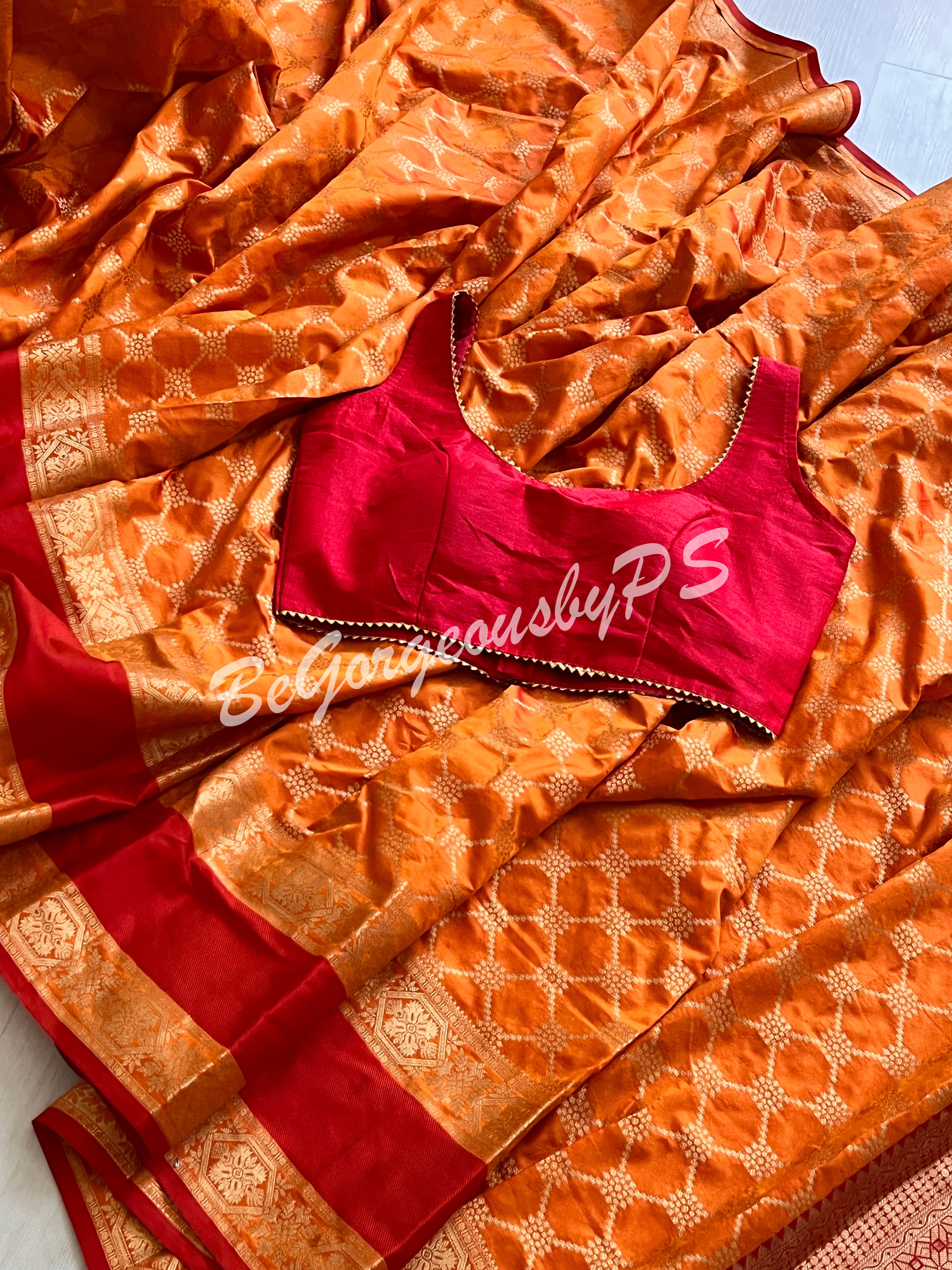 BANARASI SILK WOVEN SAREE - ORANGISH YELLOW