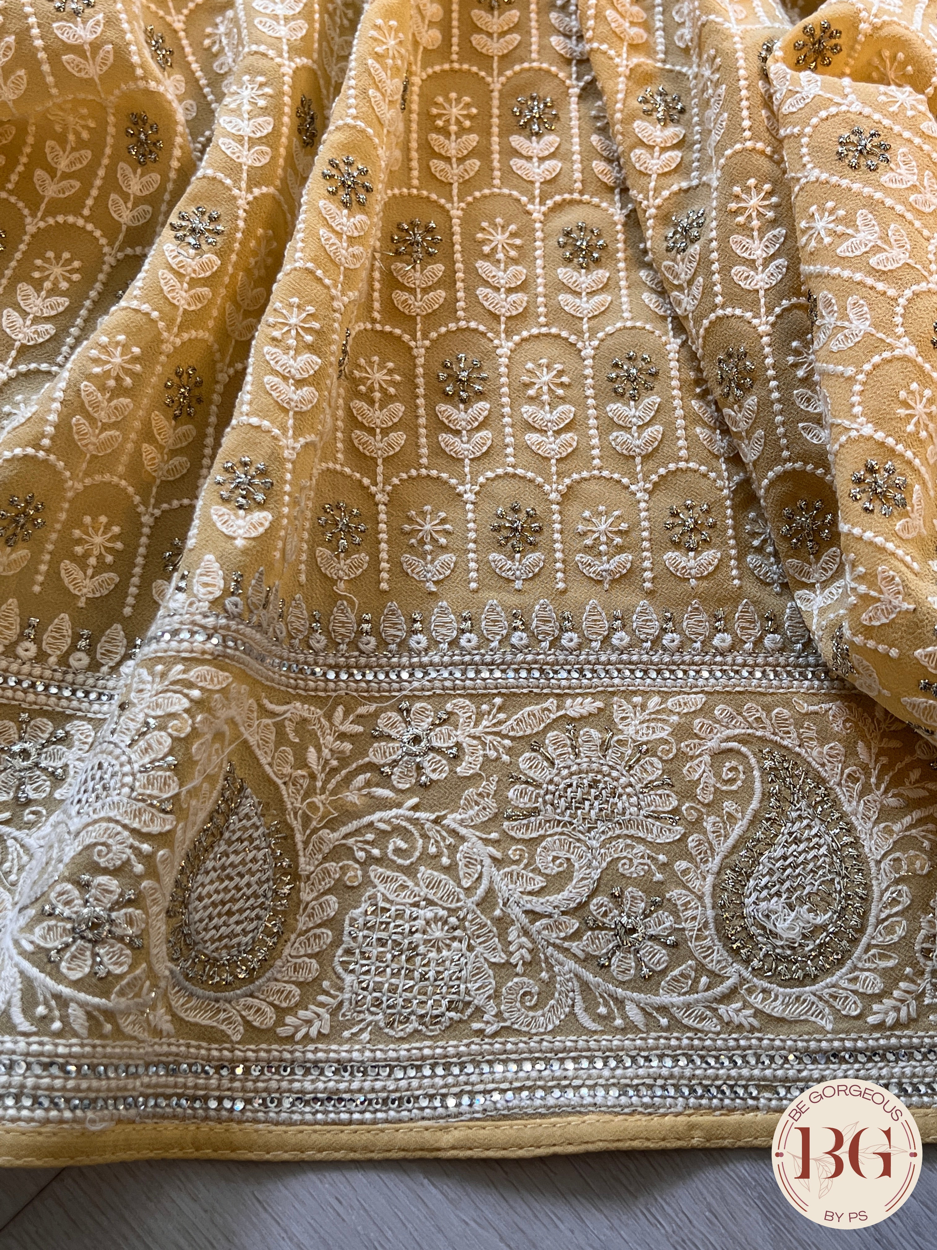 Chikankari with sequin designer yellow