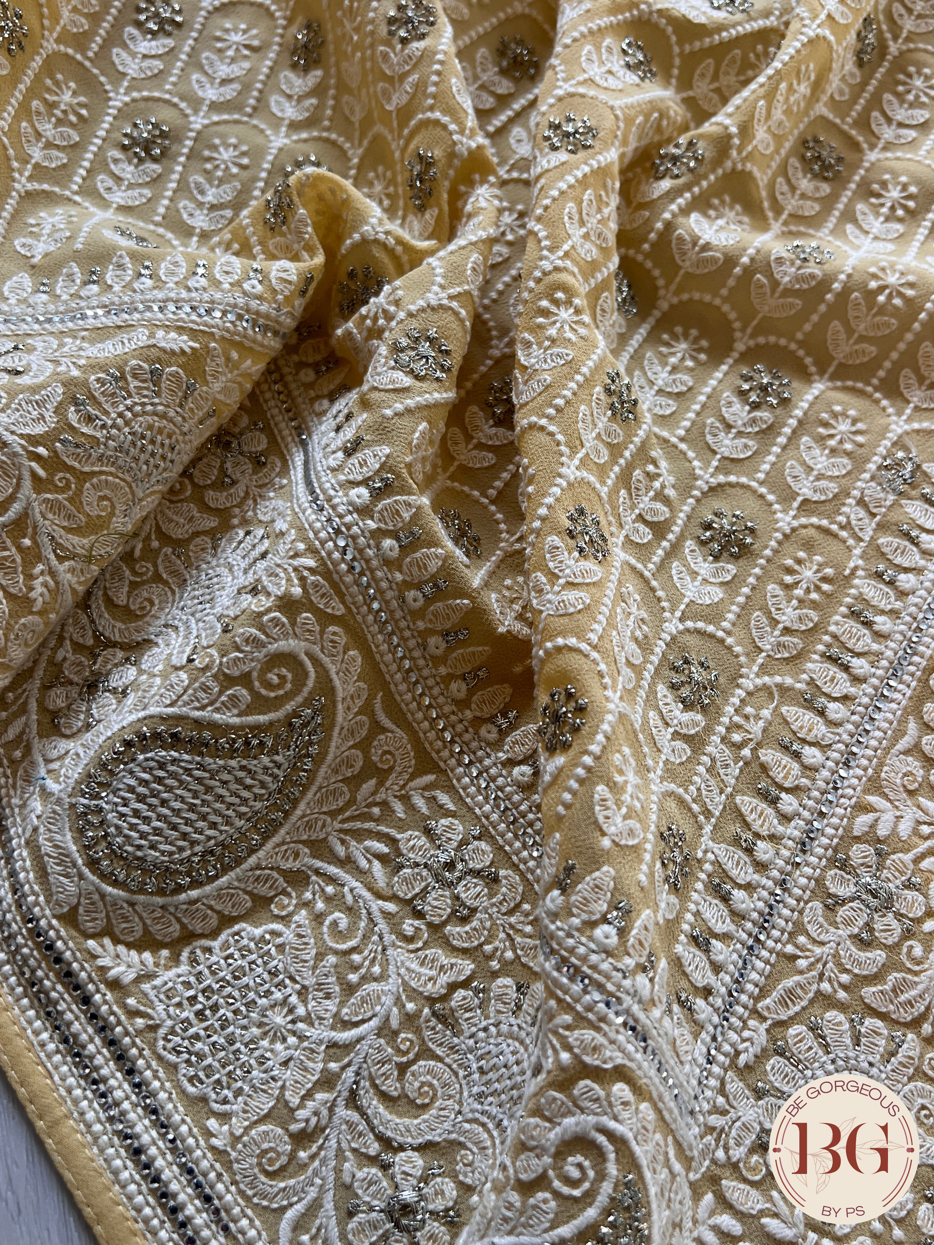 Chikankari with sequin designer yellow