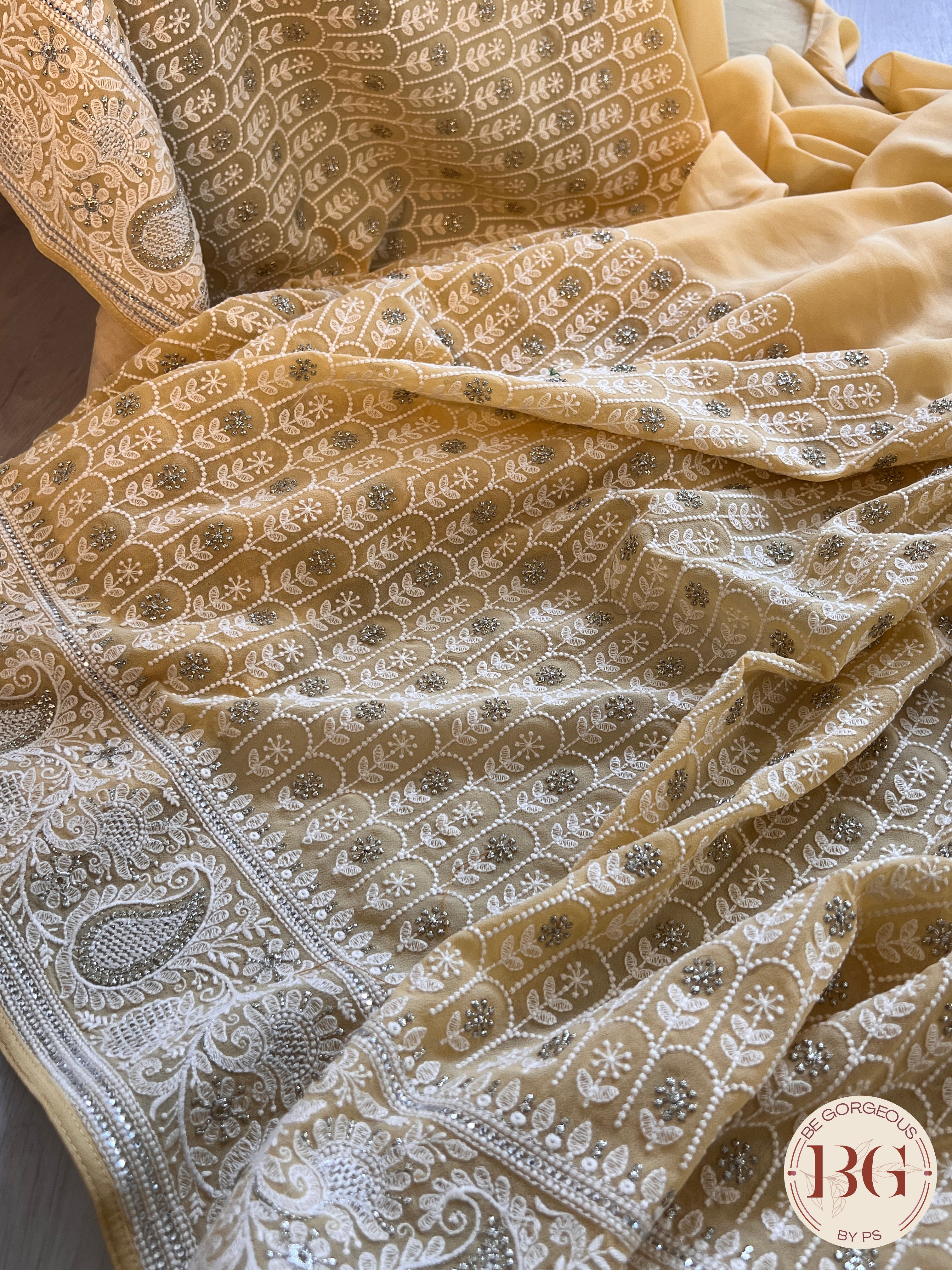 Chikankari with sequin designer yellow