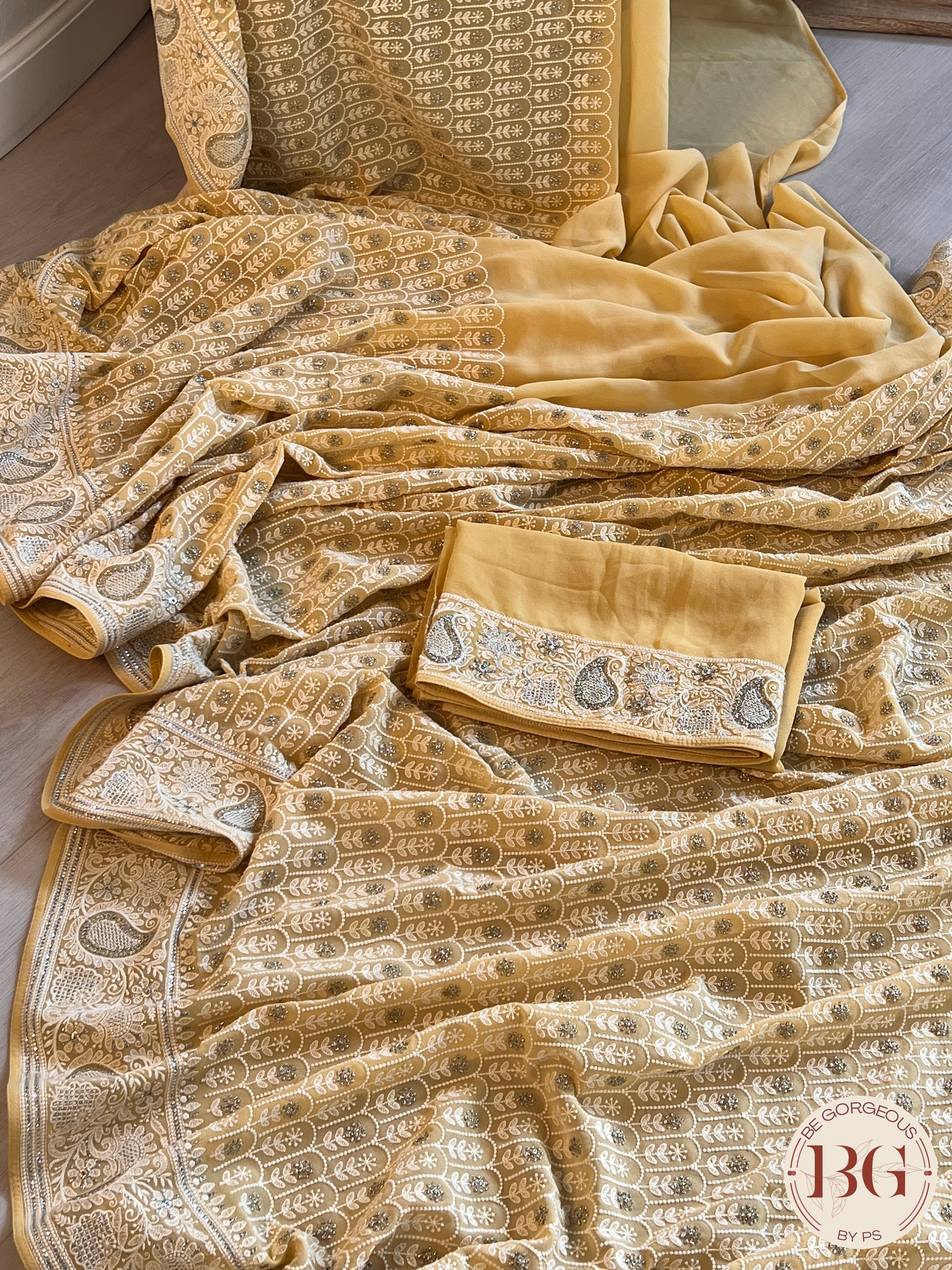 Chikankari with sequin designer yellow