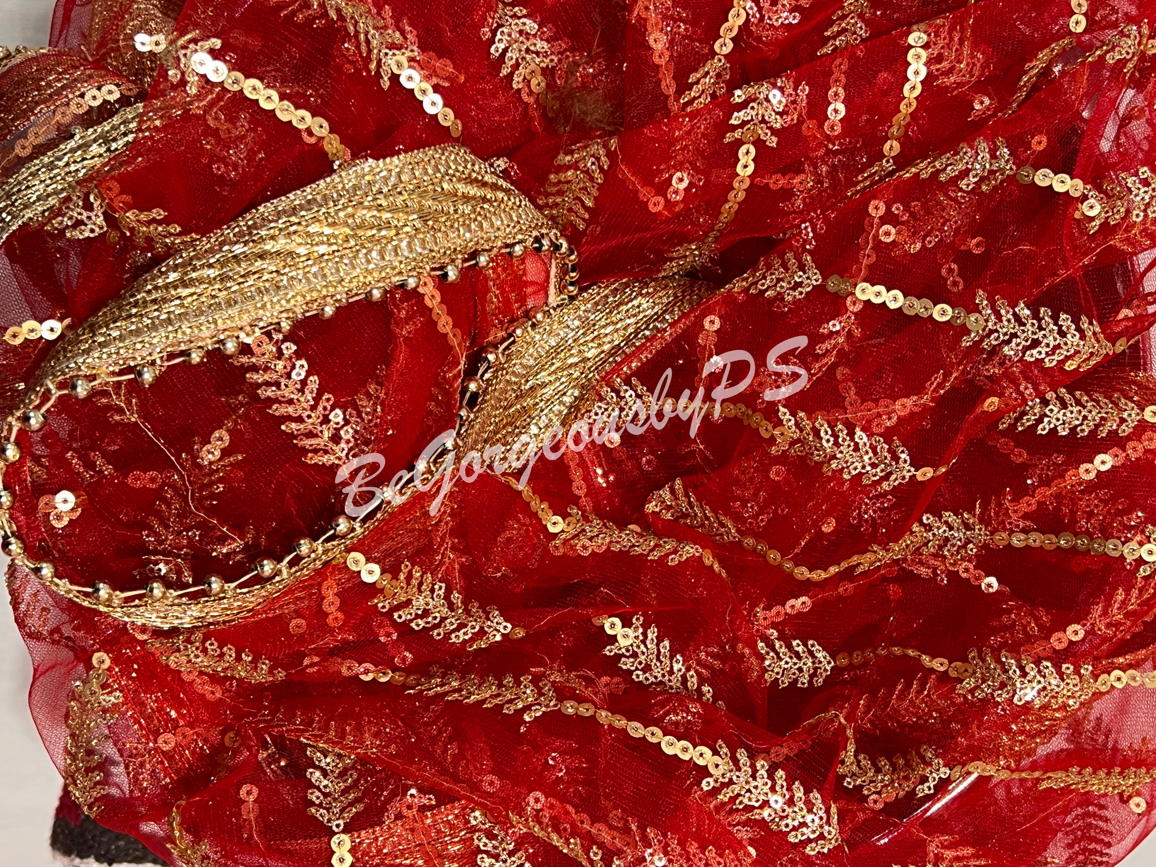 Sequence gold work red dupatta