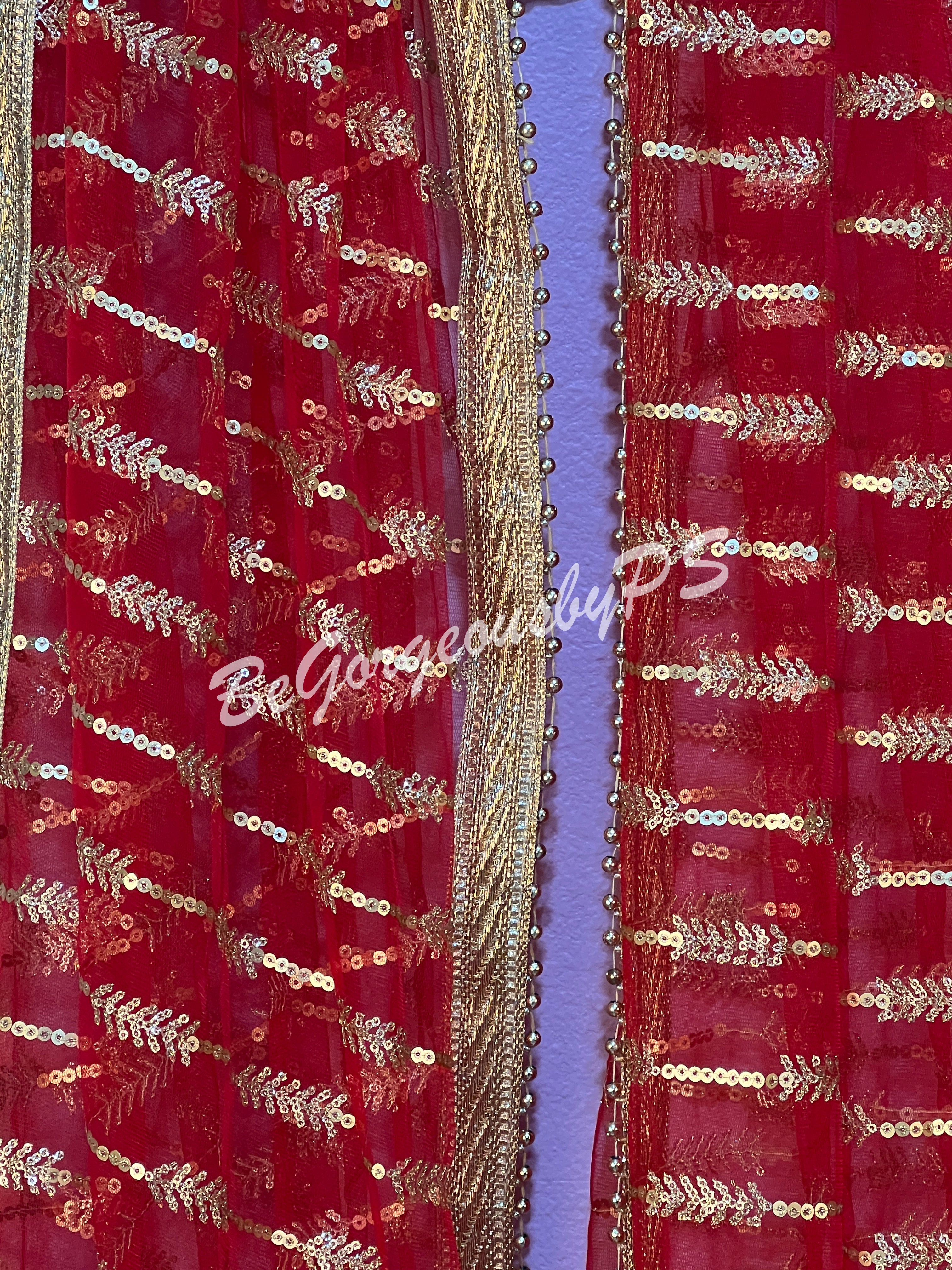 Sequence gold work red dupatta