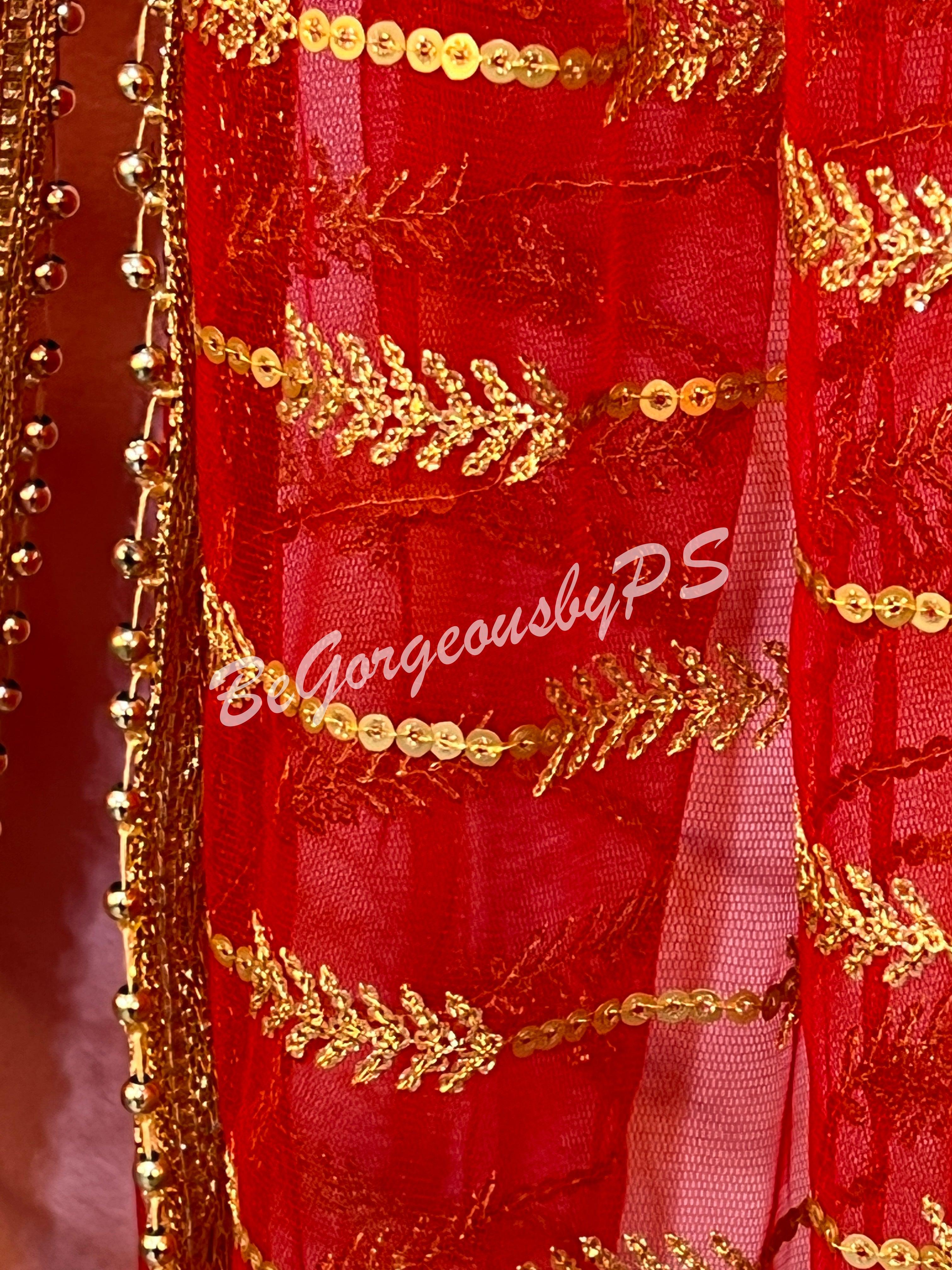 Sequence gold work red dupatta