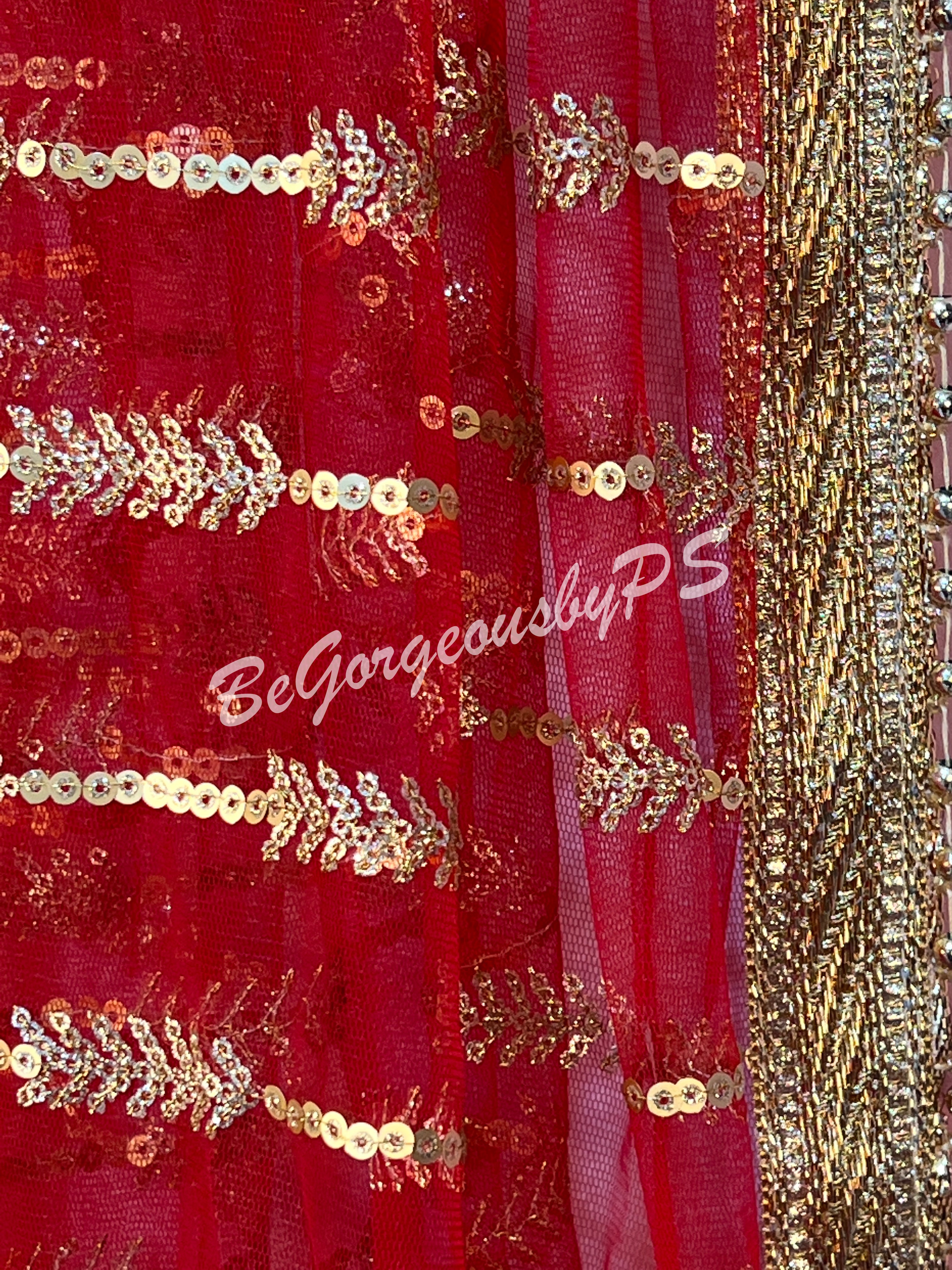 Sequence gold work red dupatta