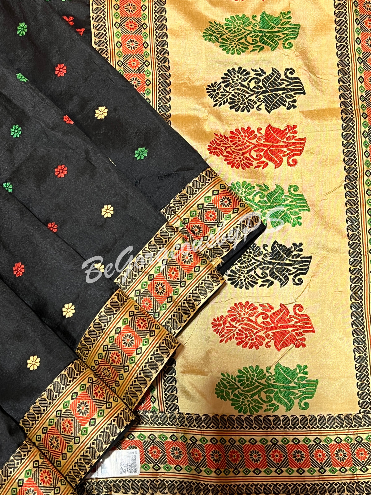 ASSAM SILK BLACK BIEGE SAREE