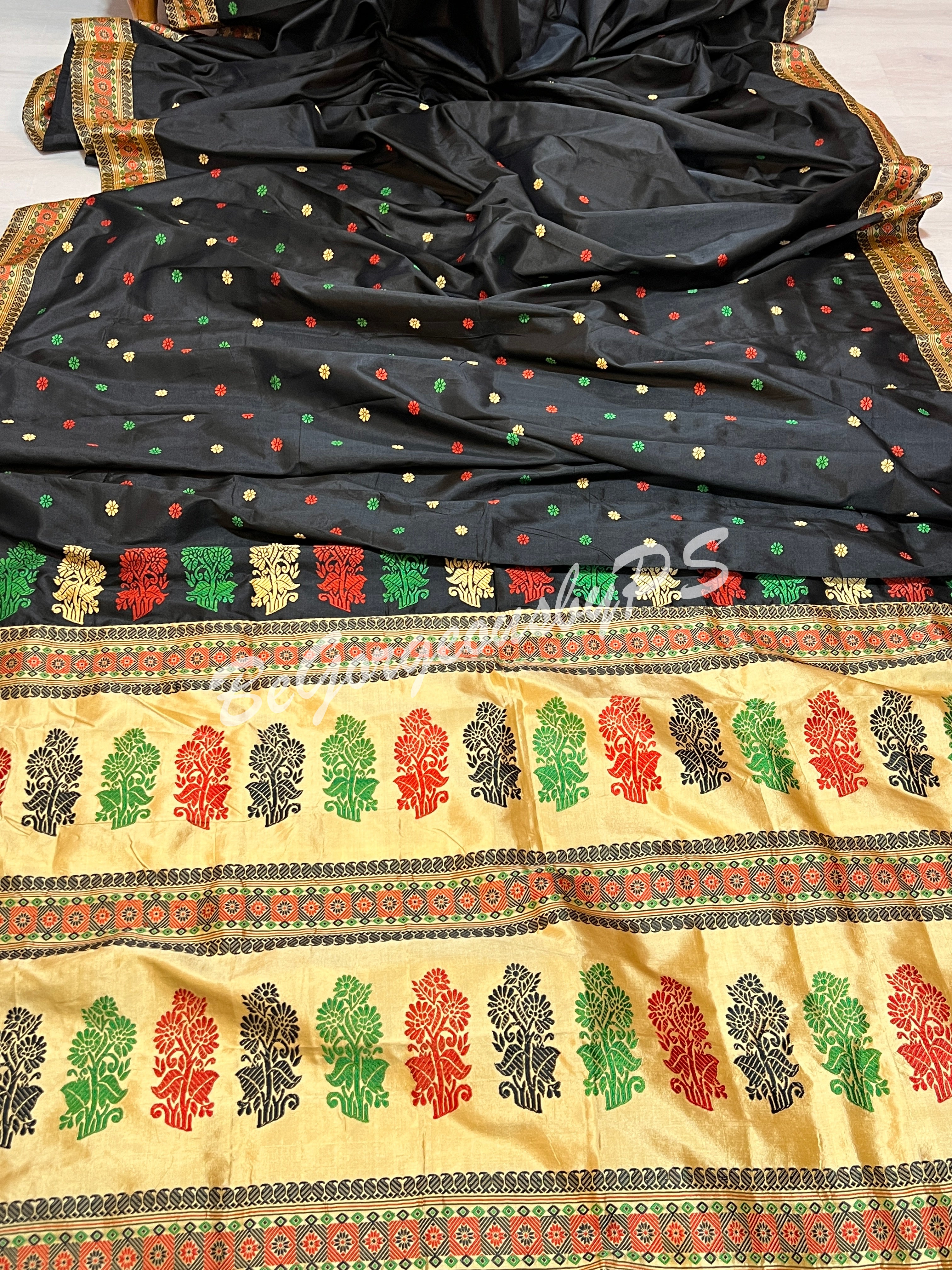 ASSAM SILK BLACK BIEGE SAREE