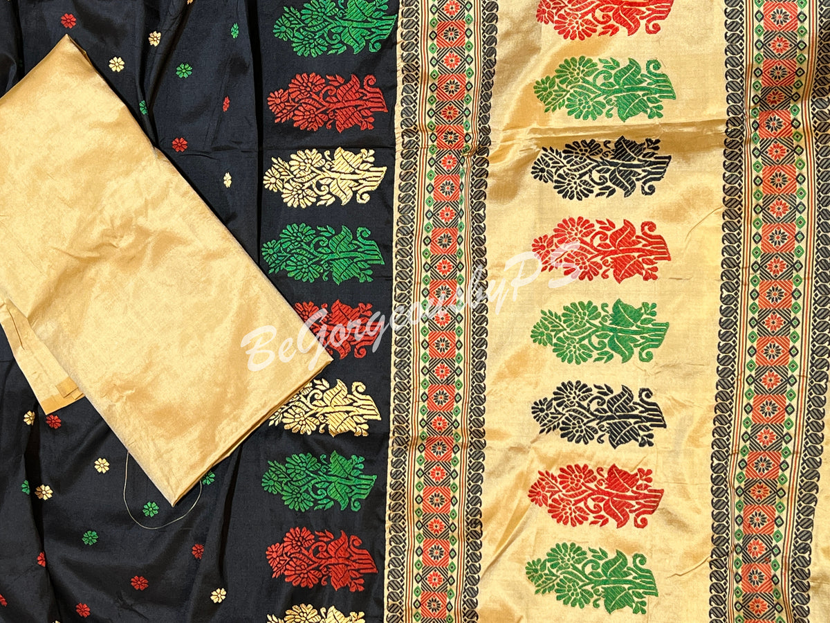 ASSAM SILK BLACK BIEGE SAREE