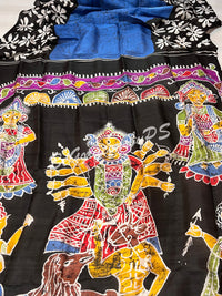 MURSHIDABAD BATIK PRINTED BU/BLUE DURGA SAREE