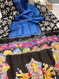 MURSHIDABAD BATIK PRINTED BU/BLUE DURGA SAREE