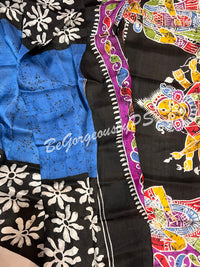 MURSHIDABAD BATIK PRINTED BU/BLUE DURGA SAREE