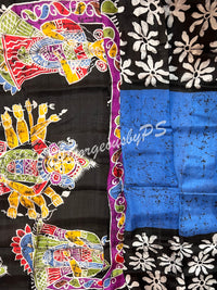 MURSHIDABAD BATIK PRINTED BU/BLUE DURGA SAREE