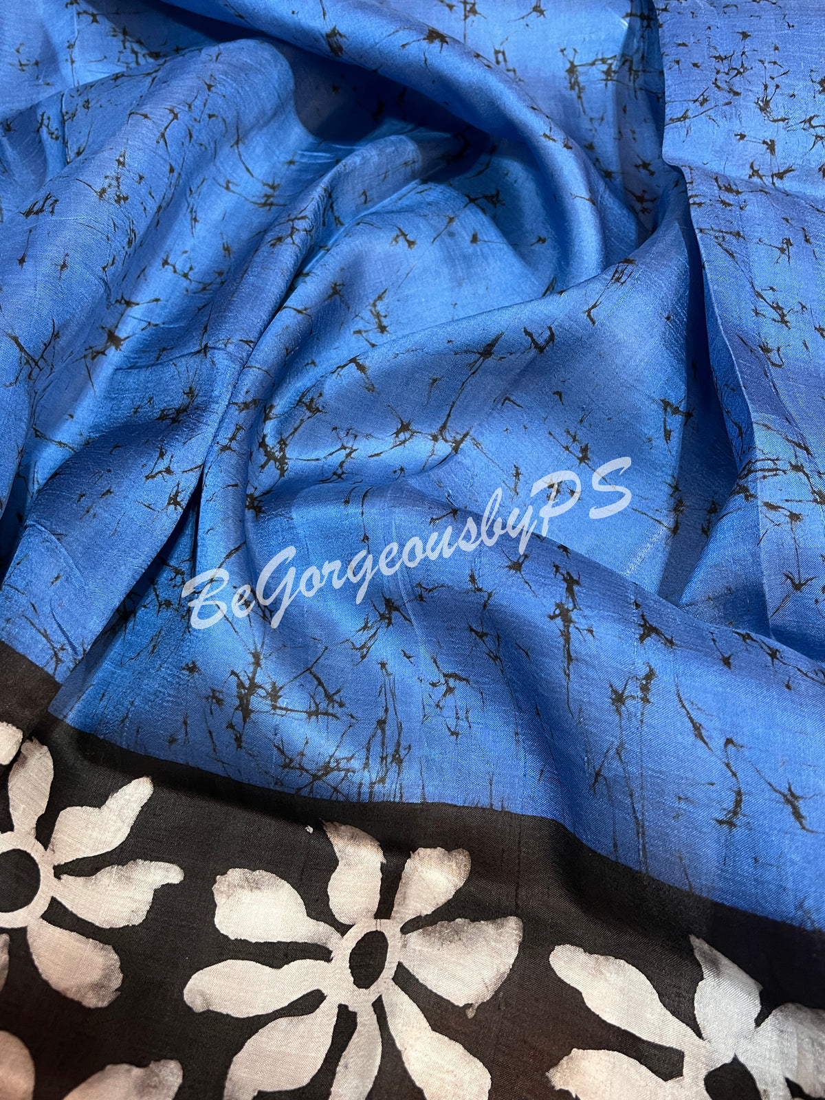 MURSHIDABAD BATIK PRINTED BU/BLUE DURGA SAREE