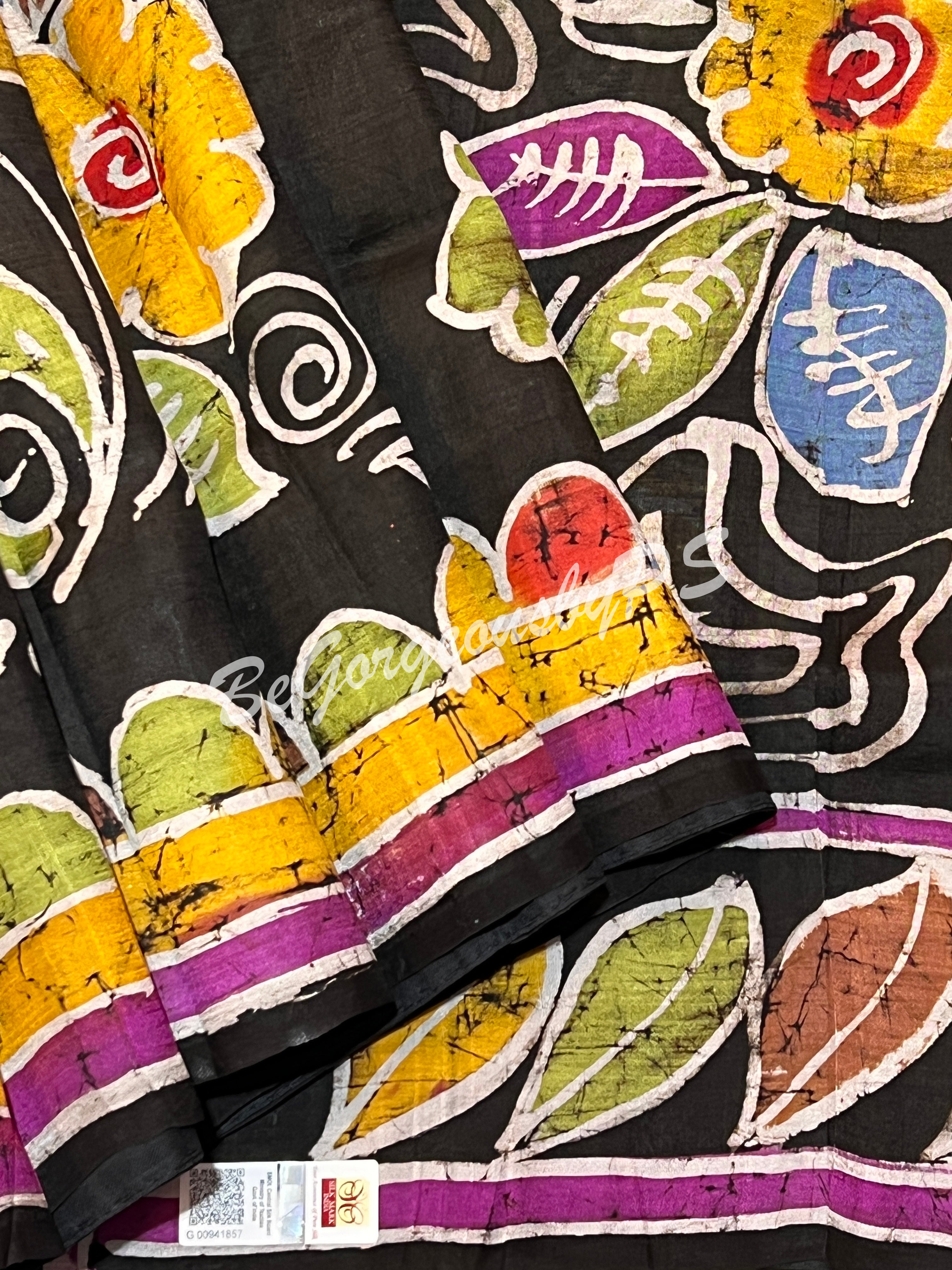 MURSHIDABAD BATIK PRINTED BLACK SAREE