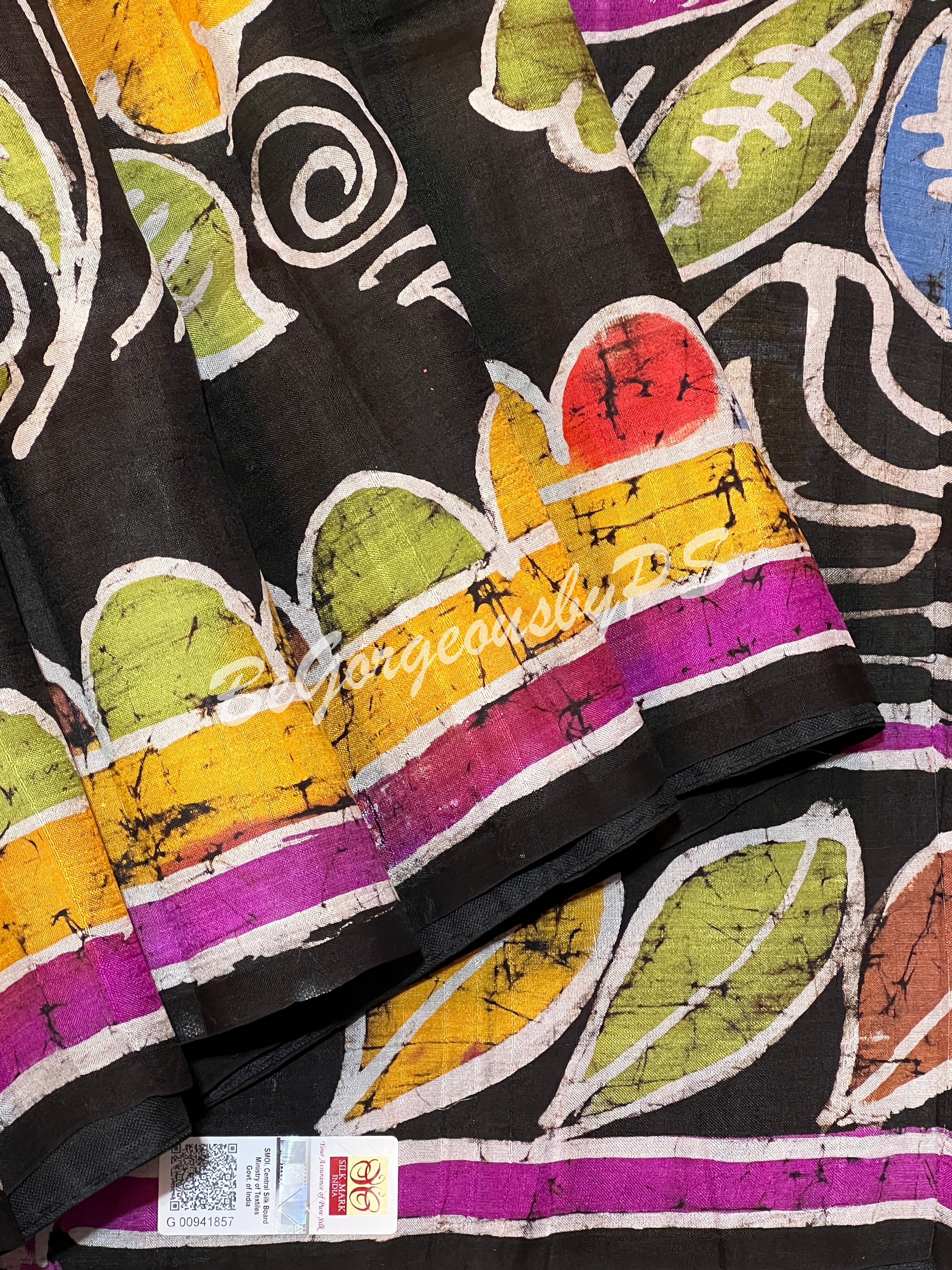 MURSHIDABAD BATIK PRINTED BLACK SAREE