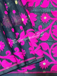 JAMDANI MUSLIN BLACK PINK SAREE