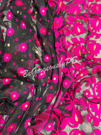 JAMDANI MUSLIN BLACK PINK SAREE