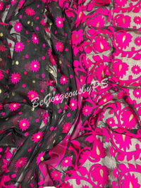 JAMDANI MUSLIN BLACK PINK SAREE