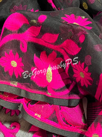 JAMDANI MUSLIN BLACK PINK SAREE